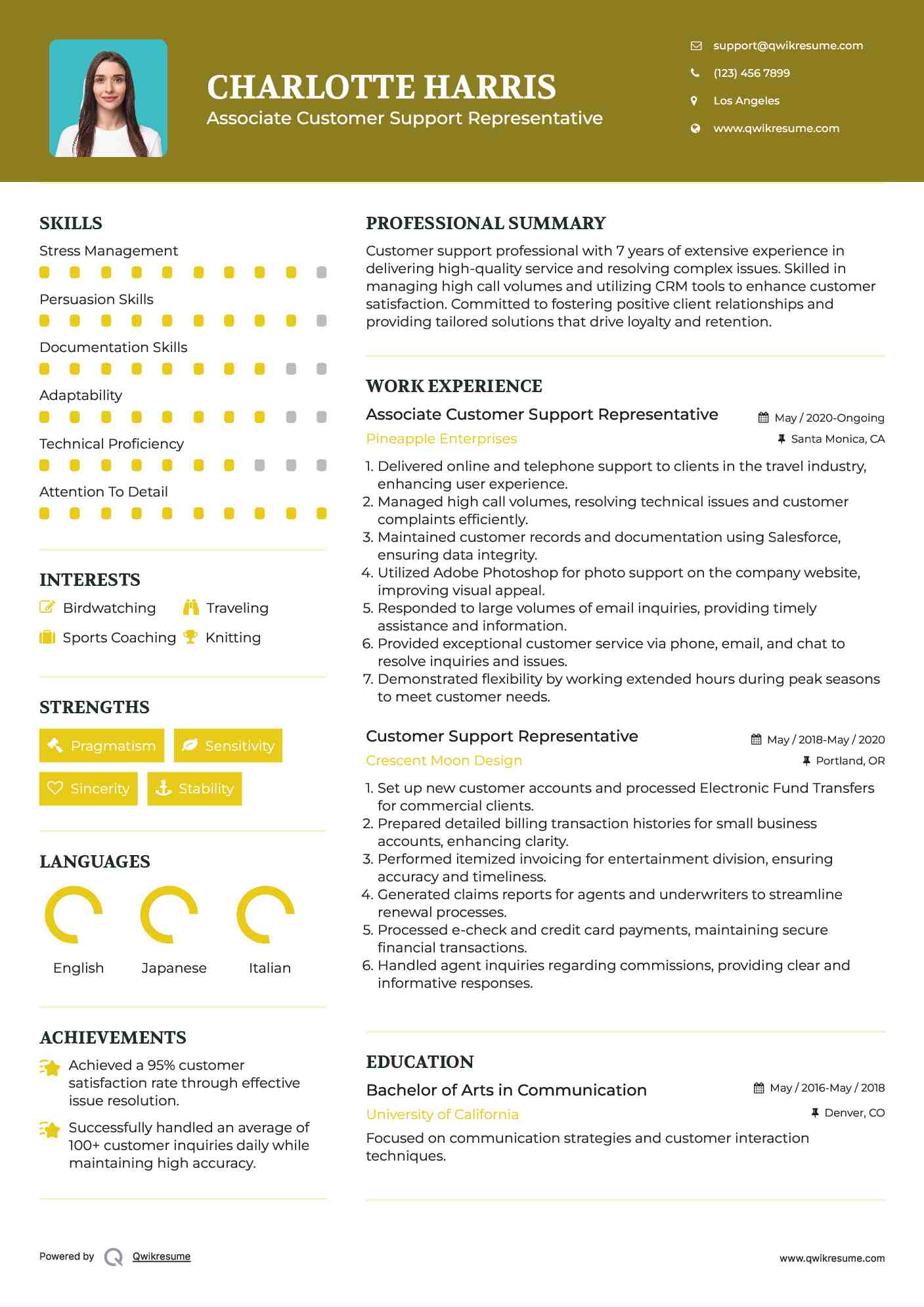 Associate Customer Support Representative Resume Template