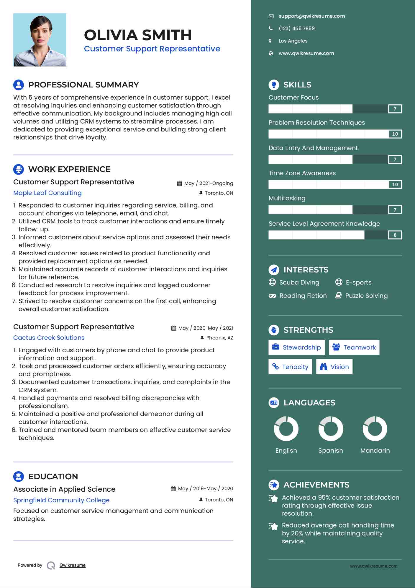 Customer Support Representative Resume Template