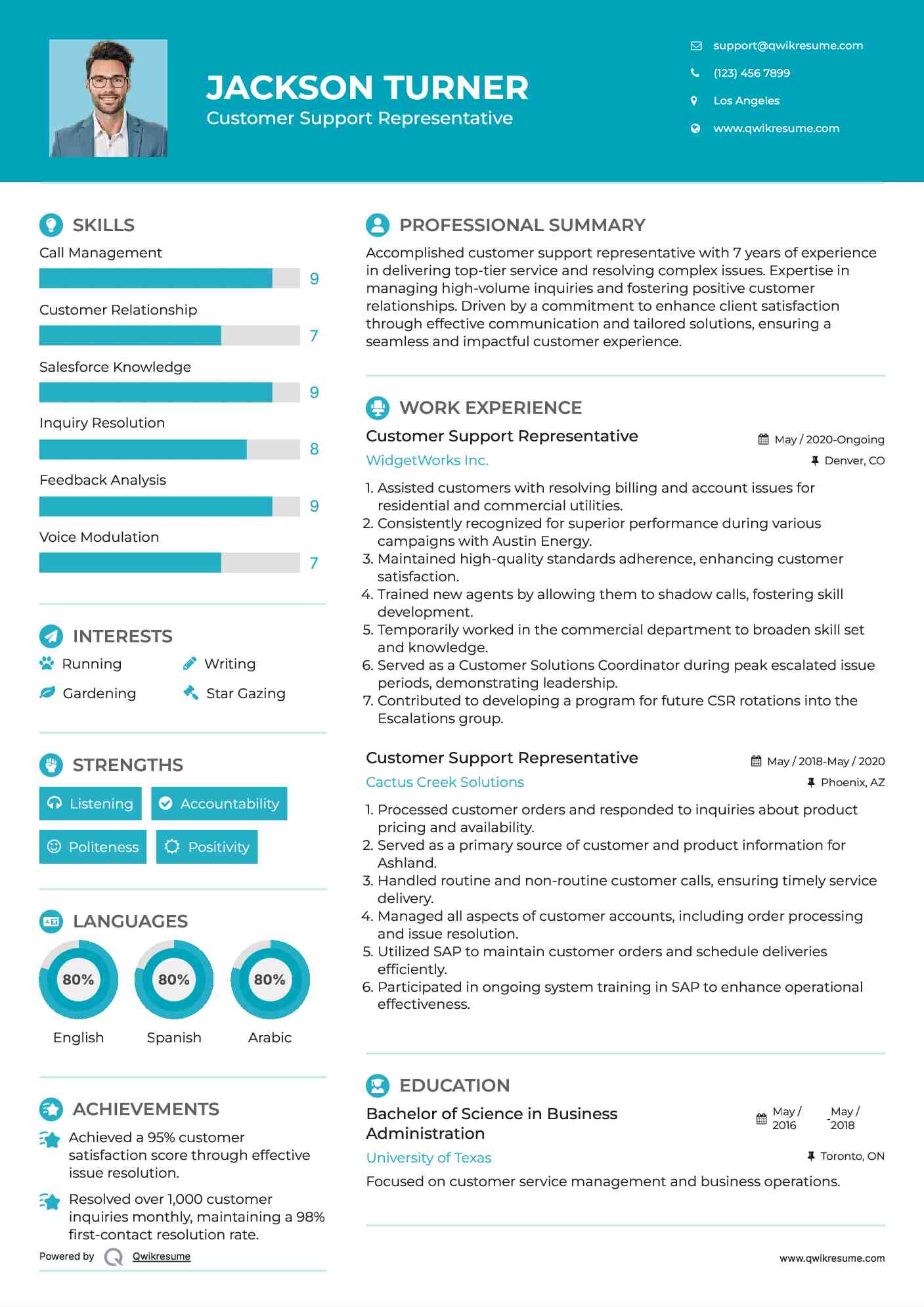 Customer Support Representative Resume Example