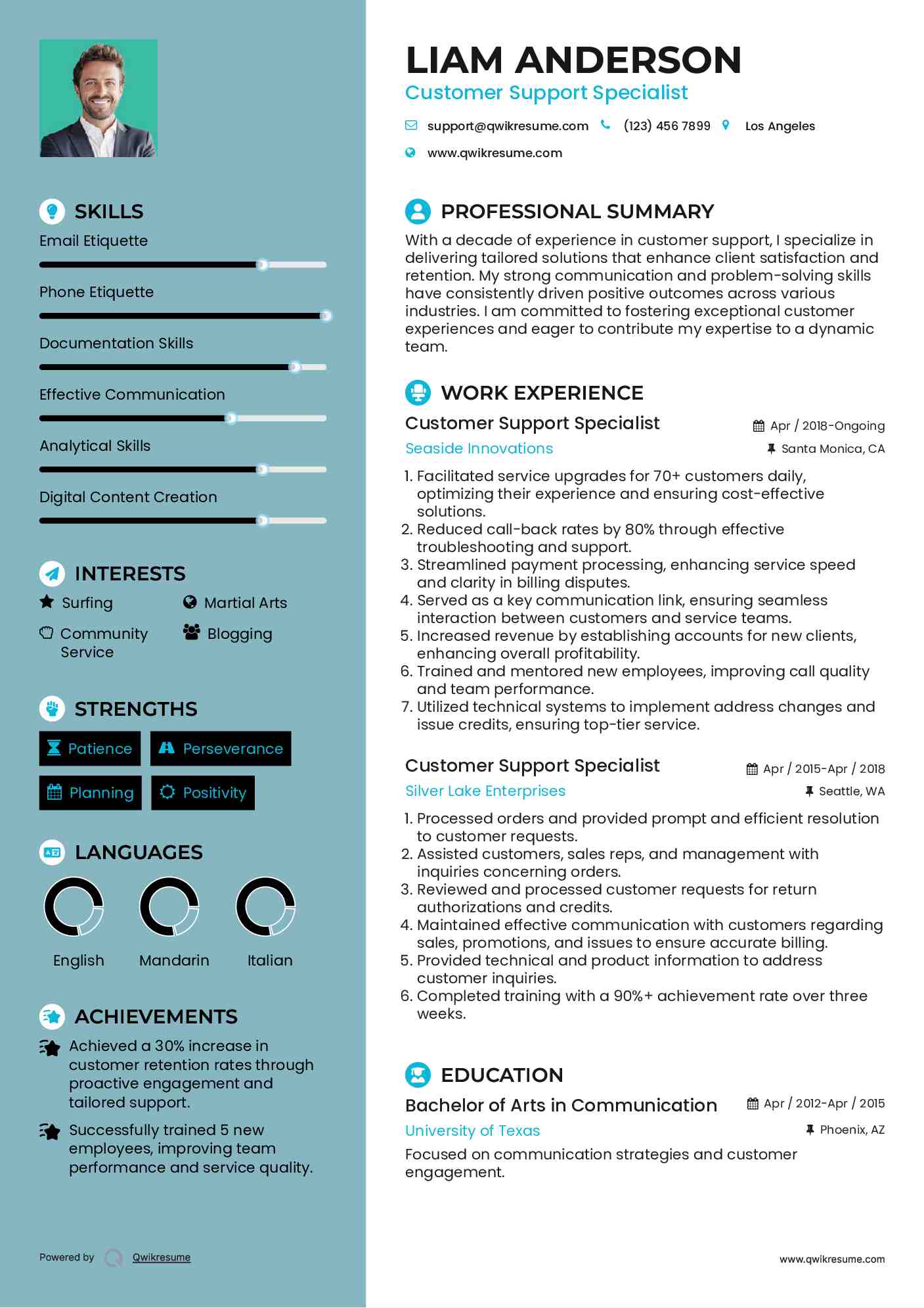 Customer Support Specialist Resume Example