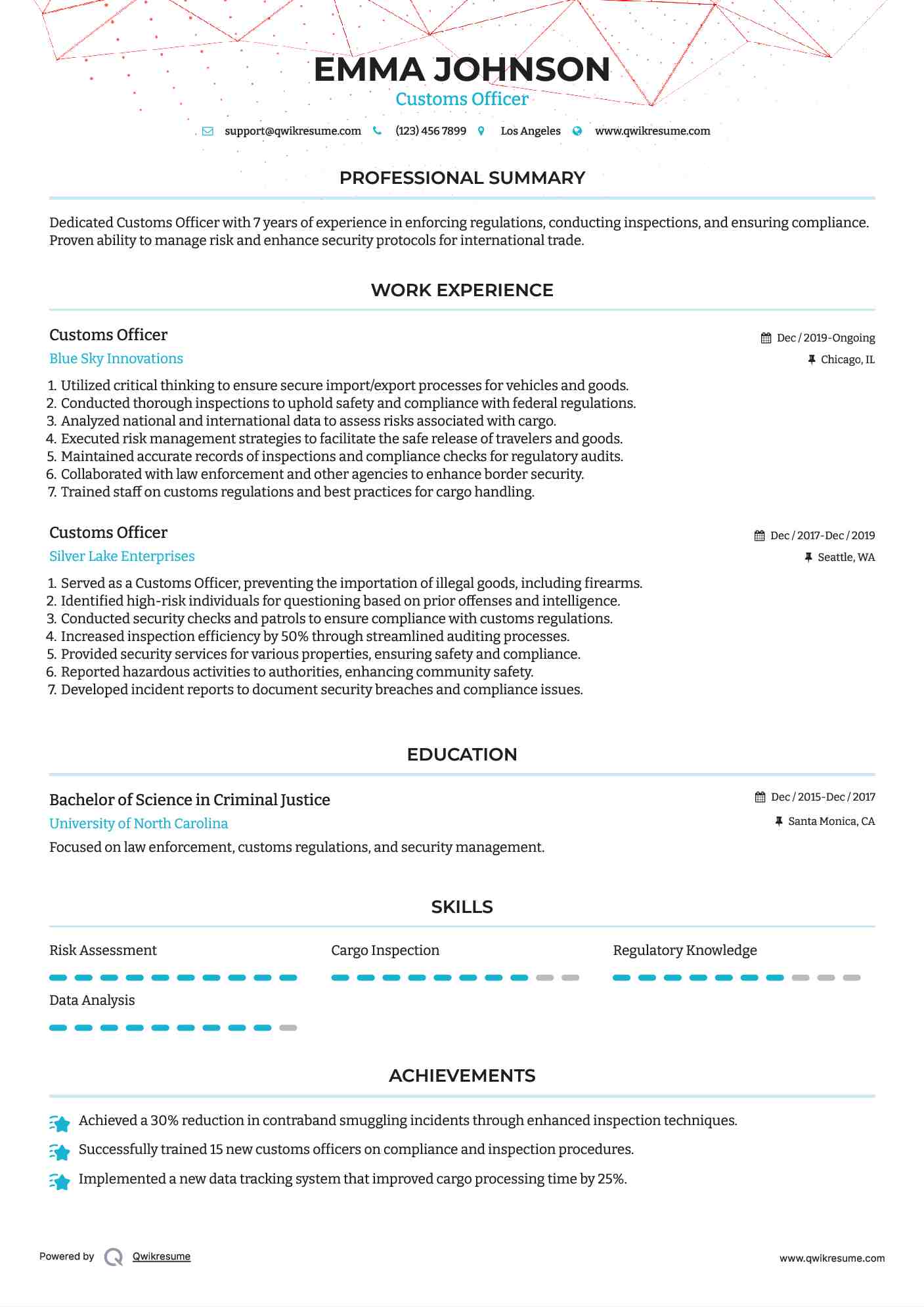 Customs Officer Resume Sample
