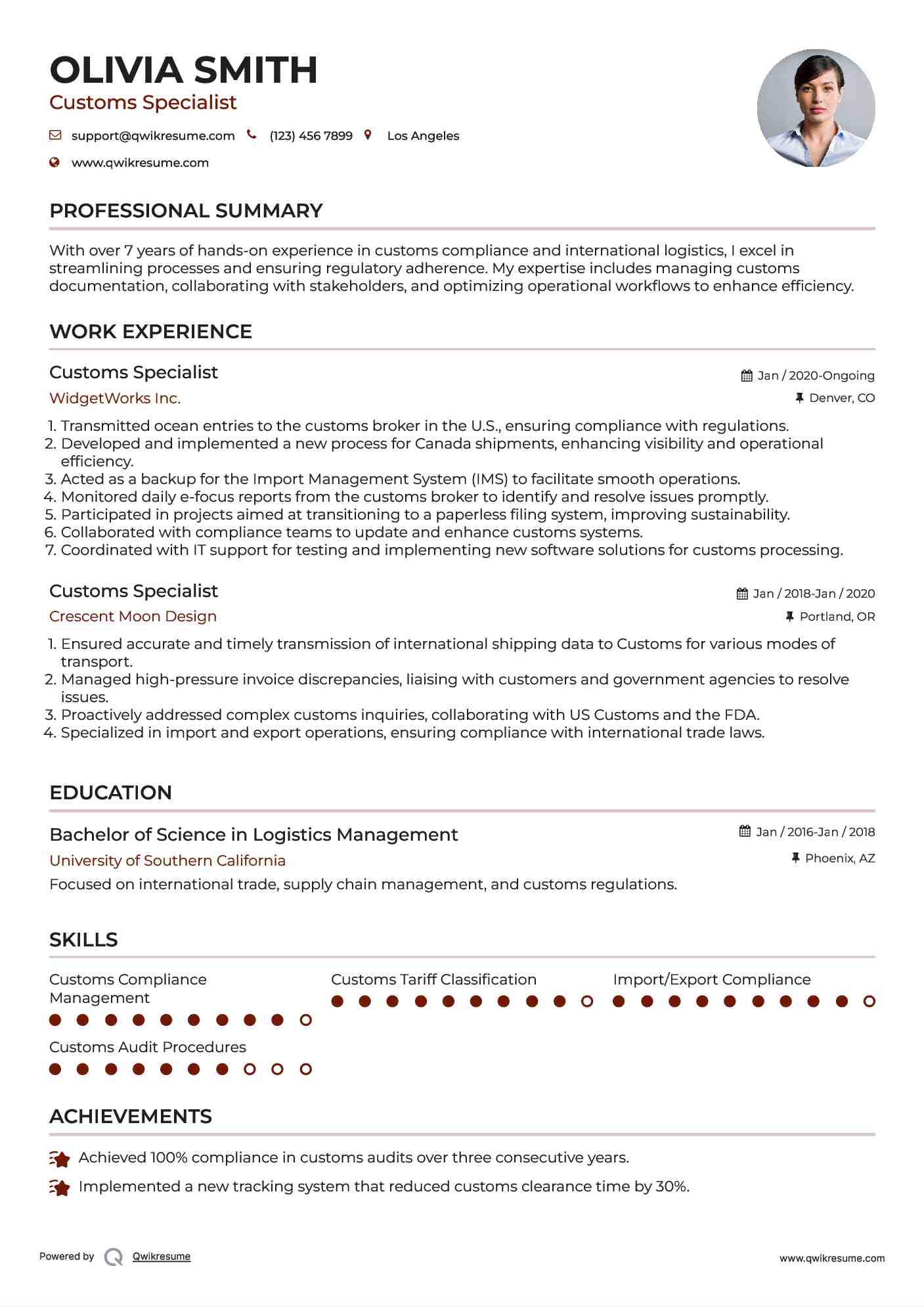 Customs Specialist Resume Format