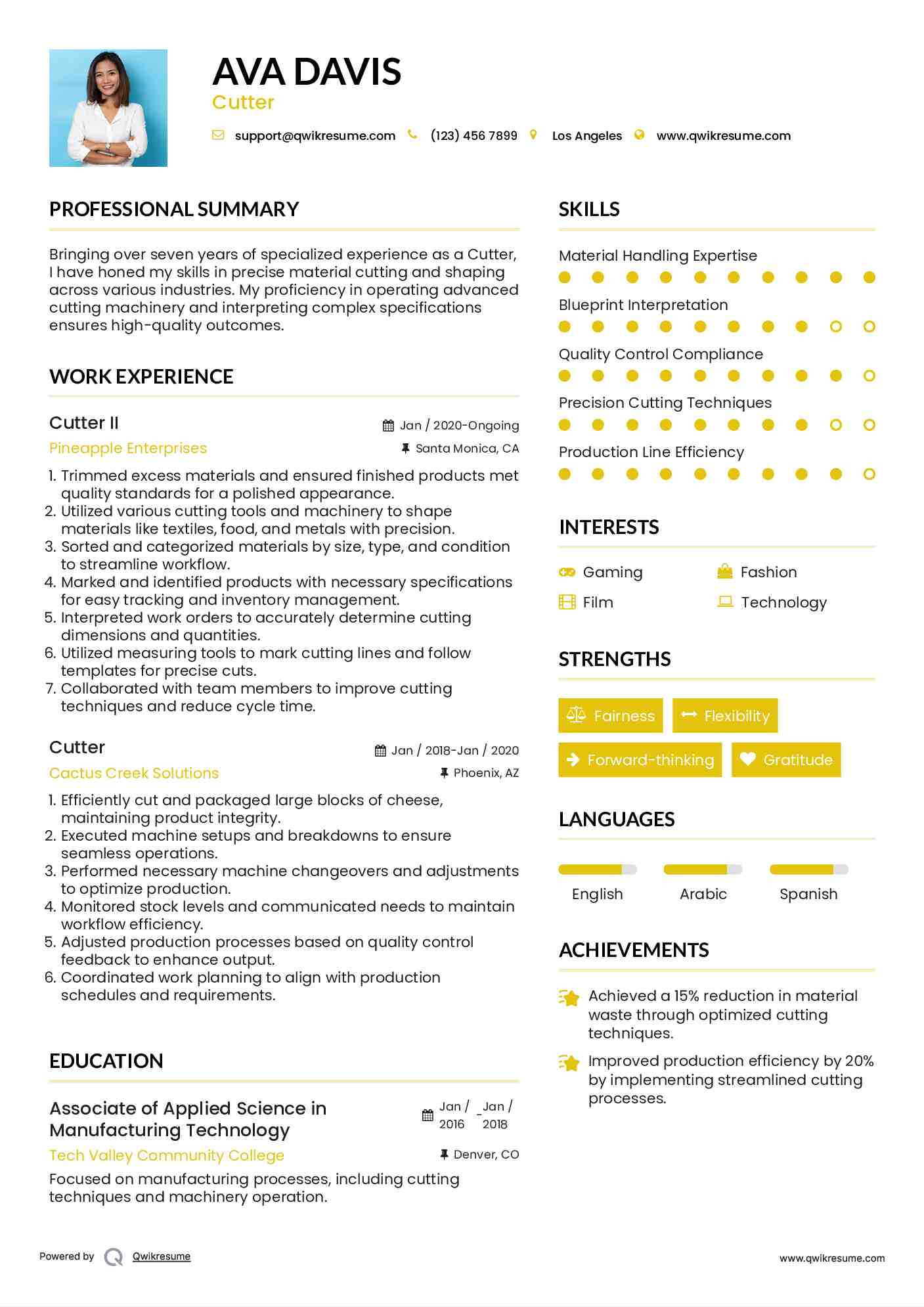Cutter II Resume Sample