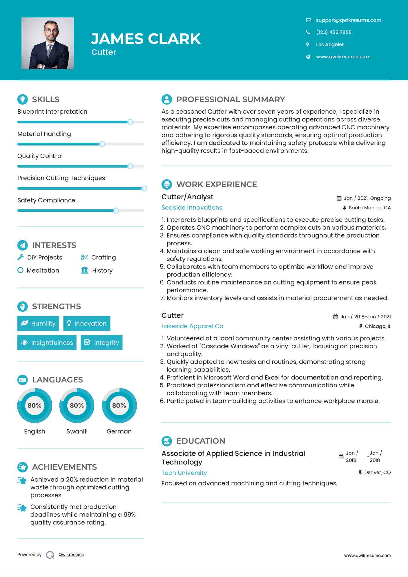 Cutter/Analyst Resume Sample