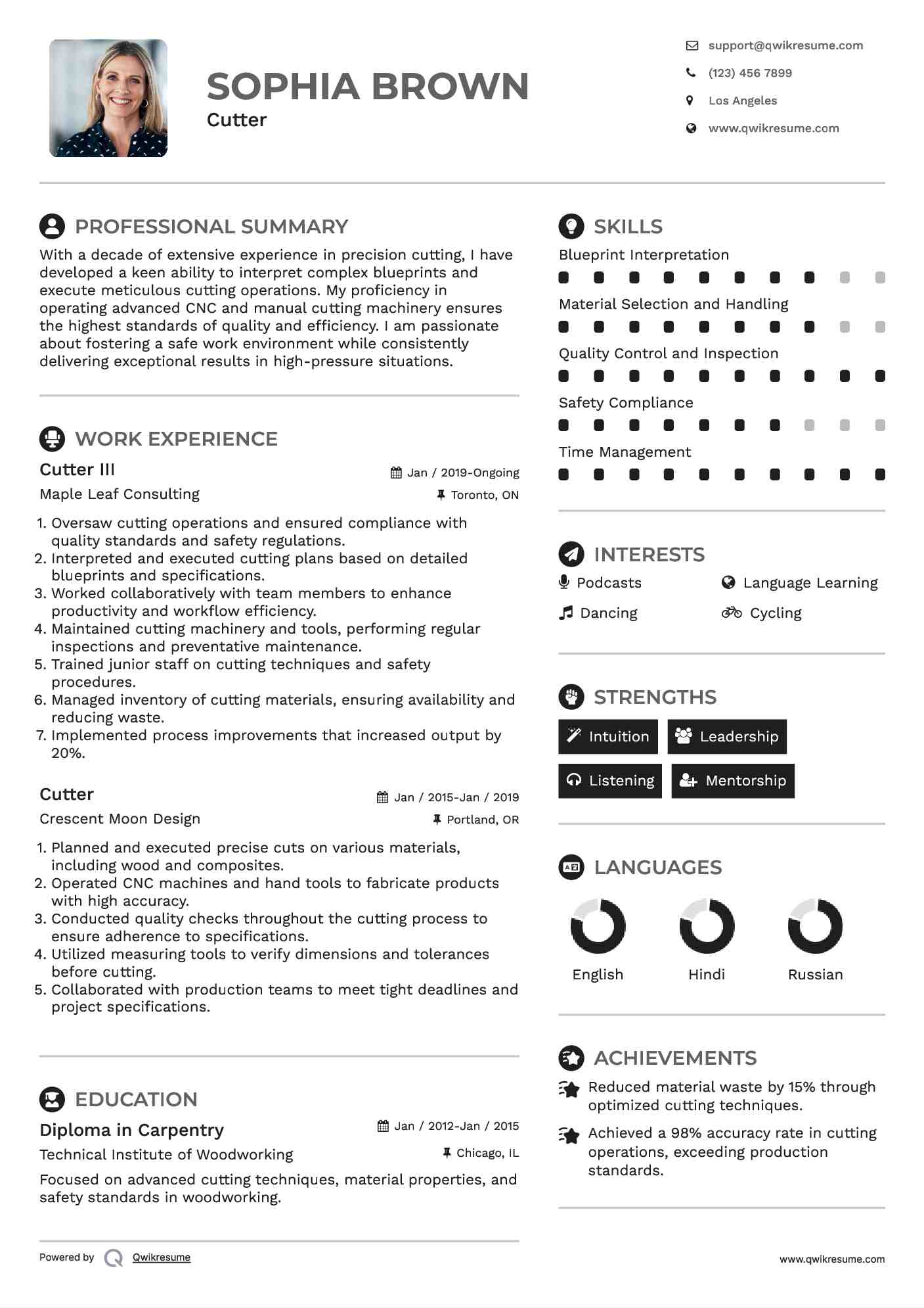 Cutter III Resume Format