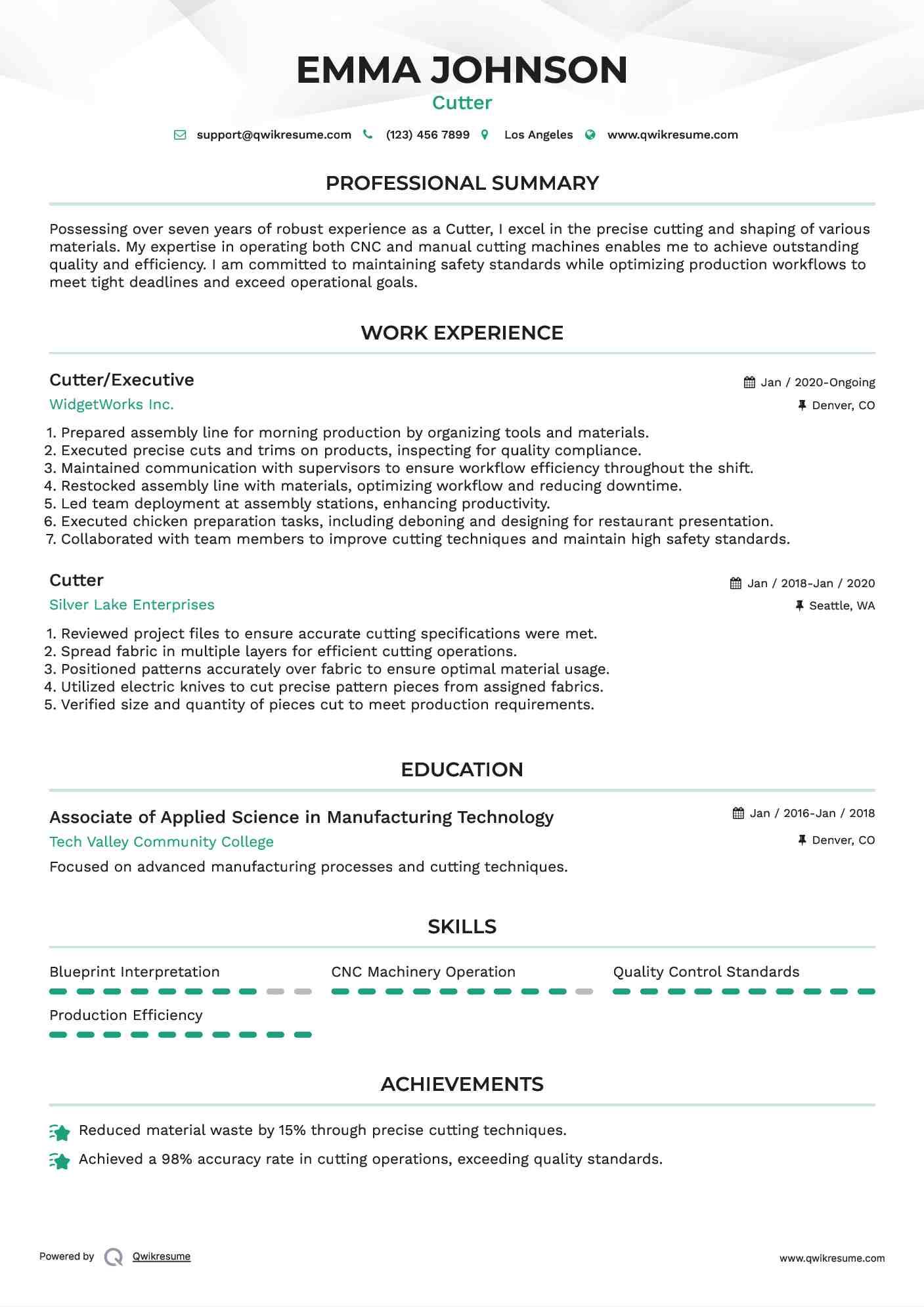 Cutter/Executive Resume Format