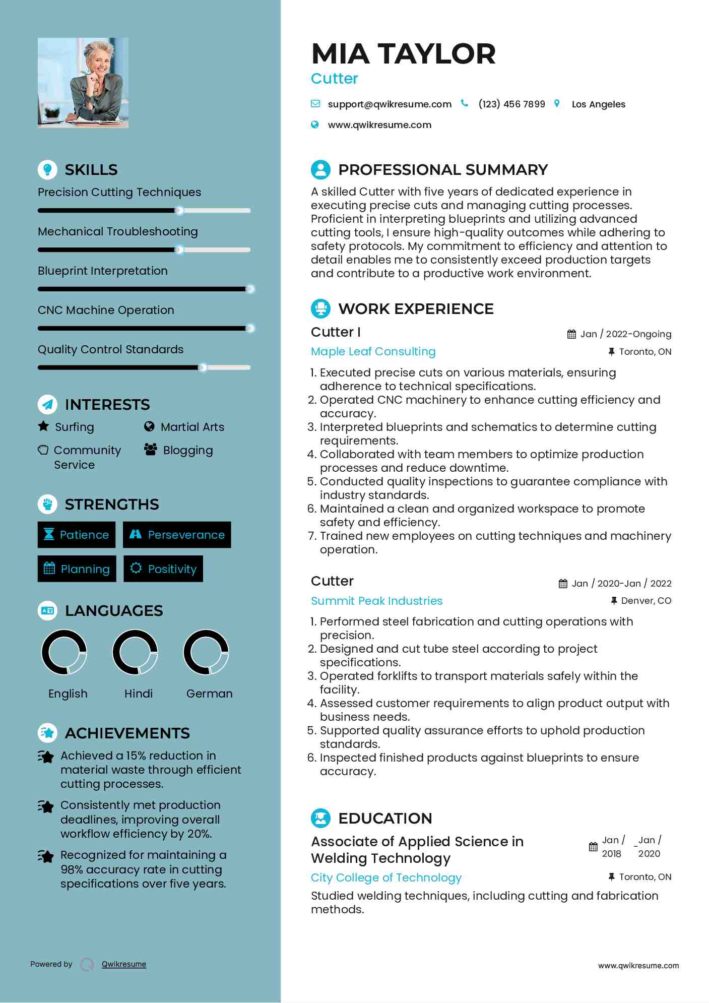 Cutter I Resume Sample