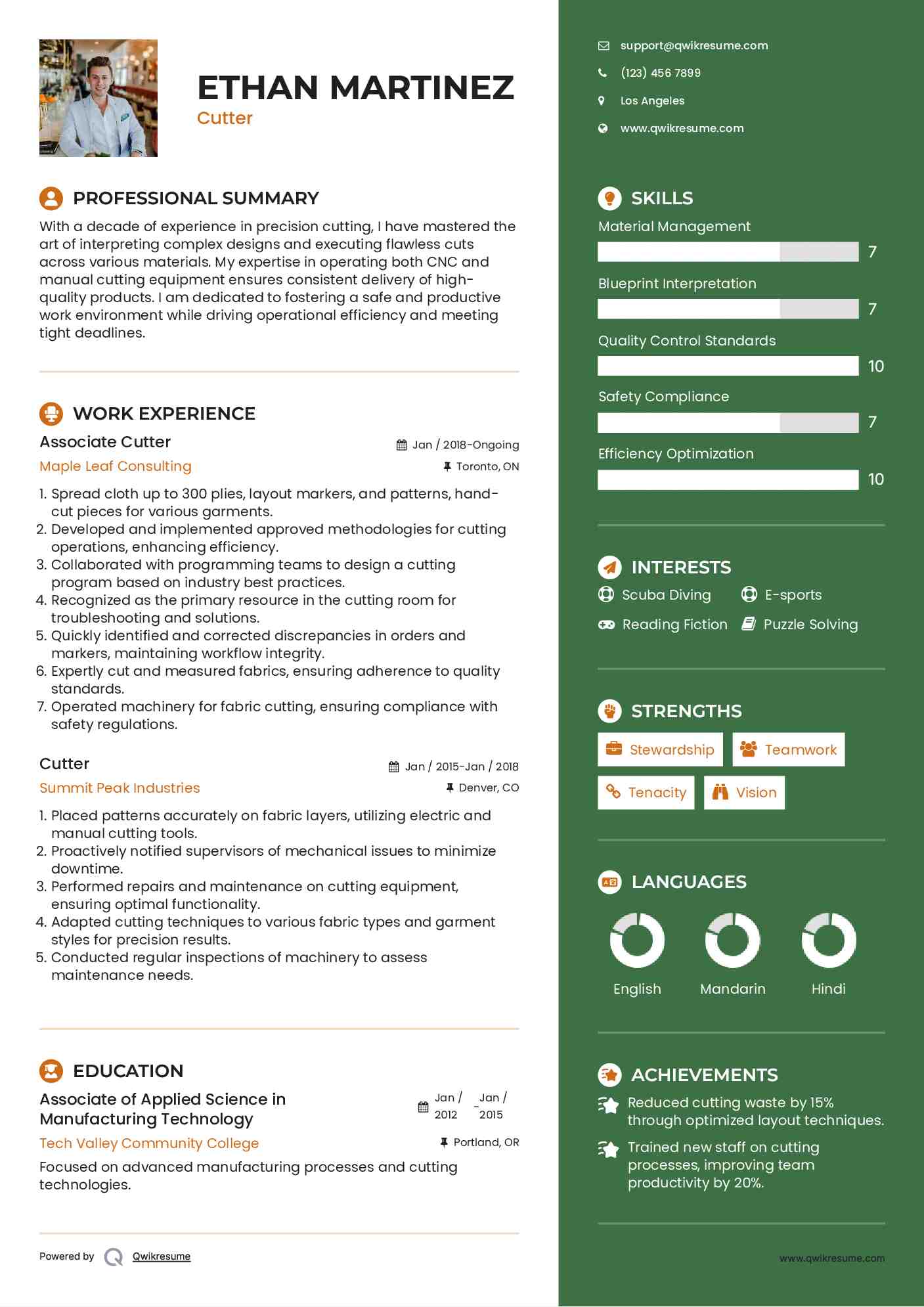 Associate Cutter Resume Model
