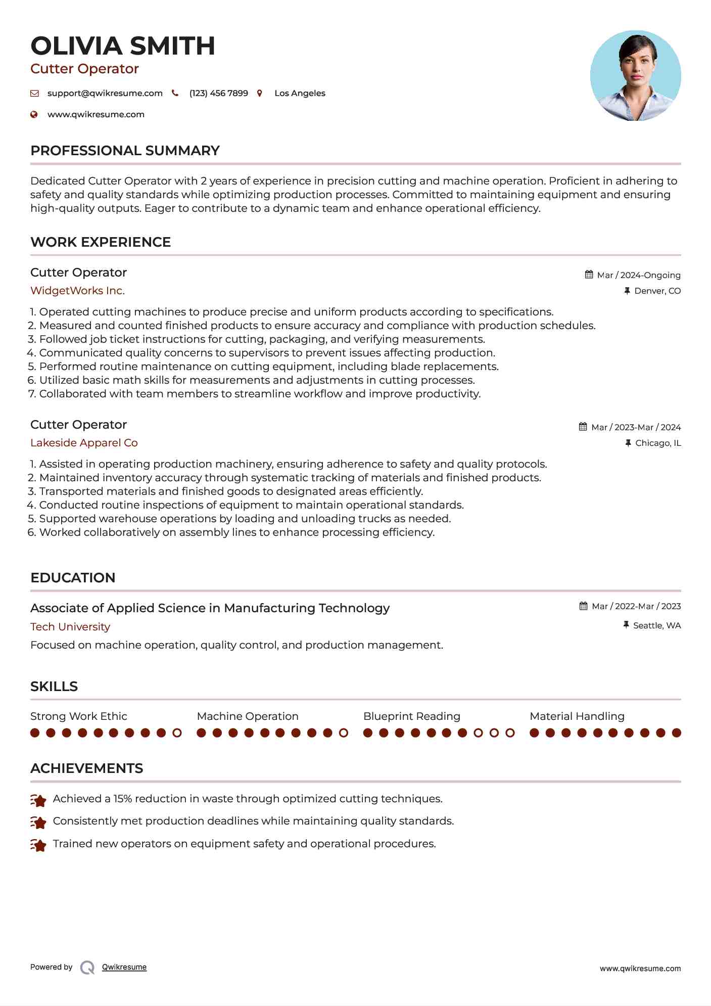 Cutter Operator Resume Format