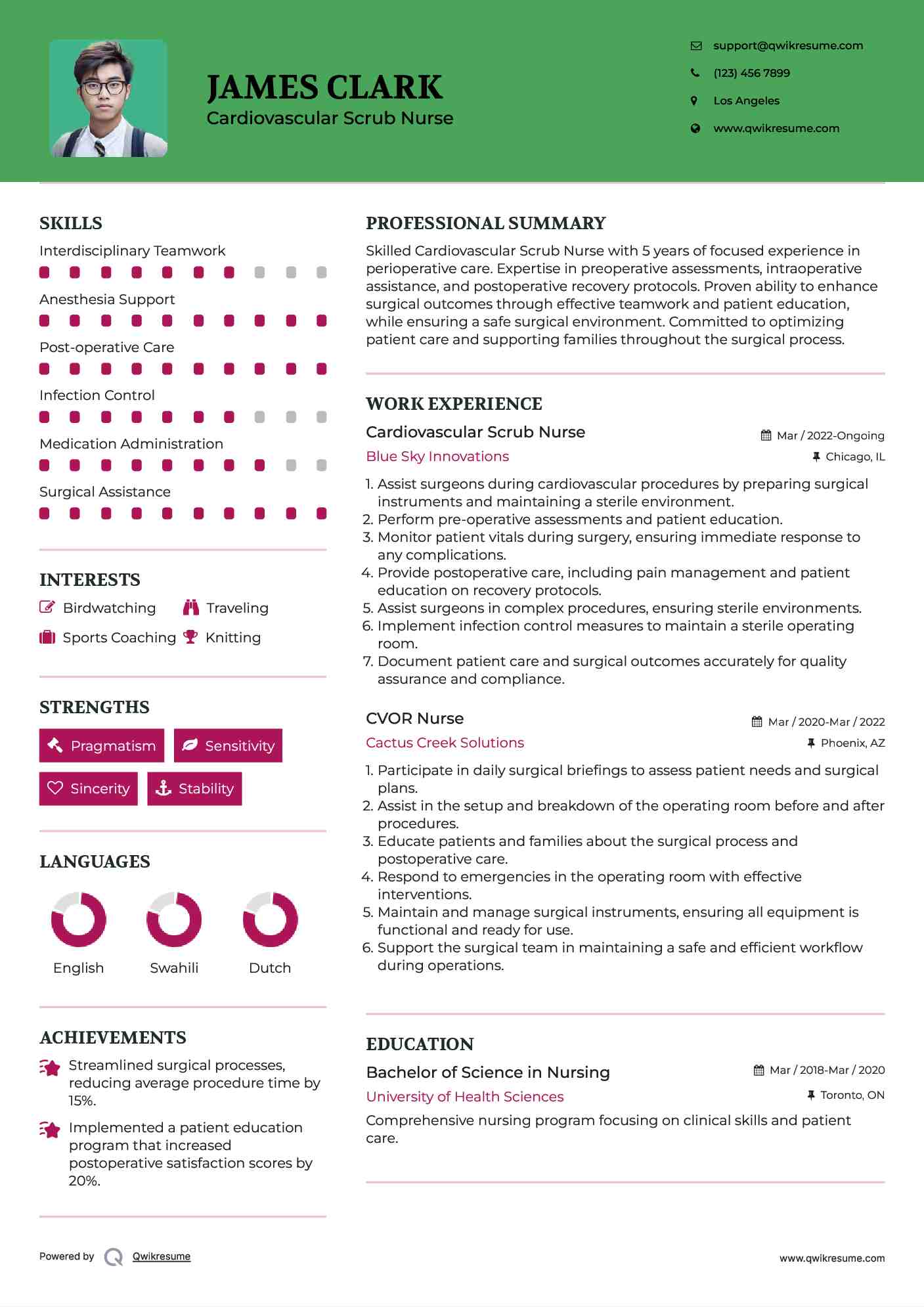 Cardiovascular Scrub Nurse Resume Template