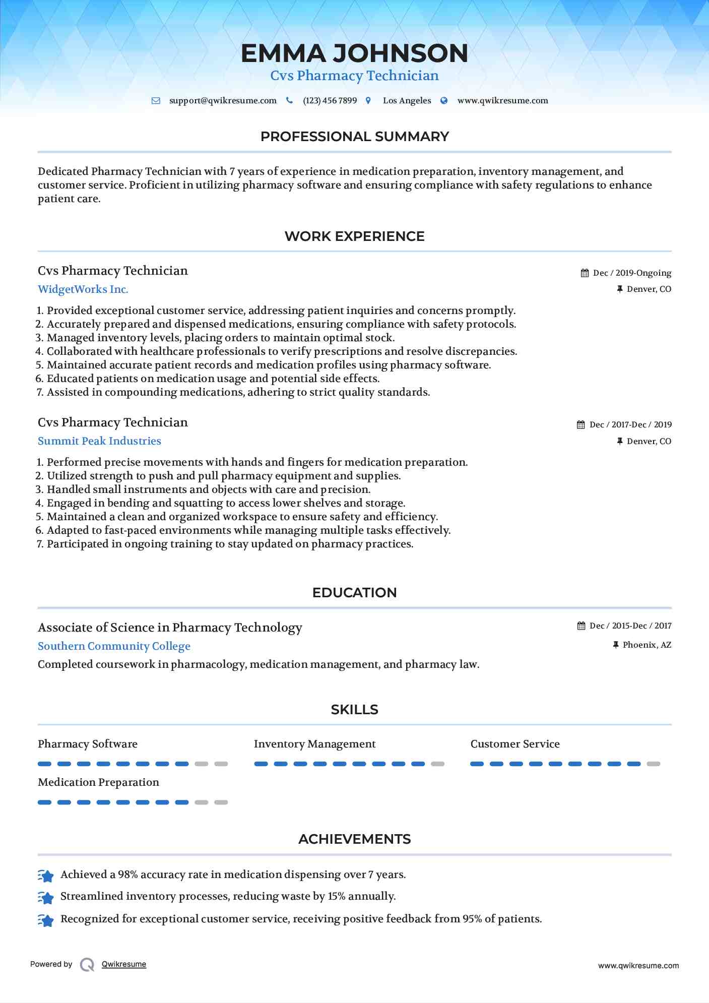 Cvs Pharmacy Technician Resume Example