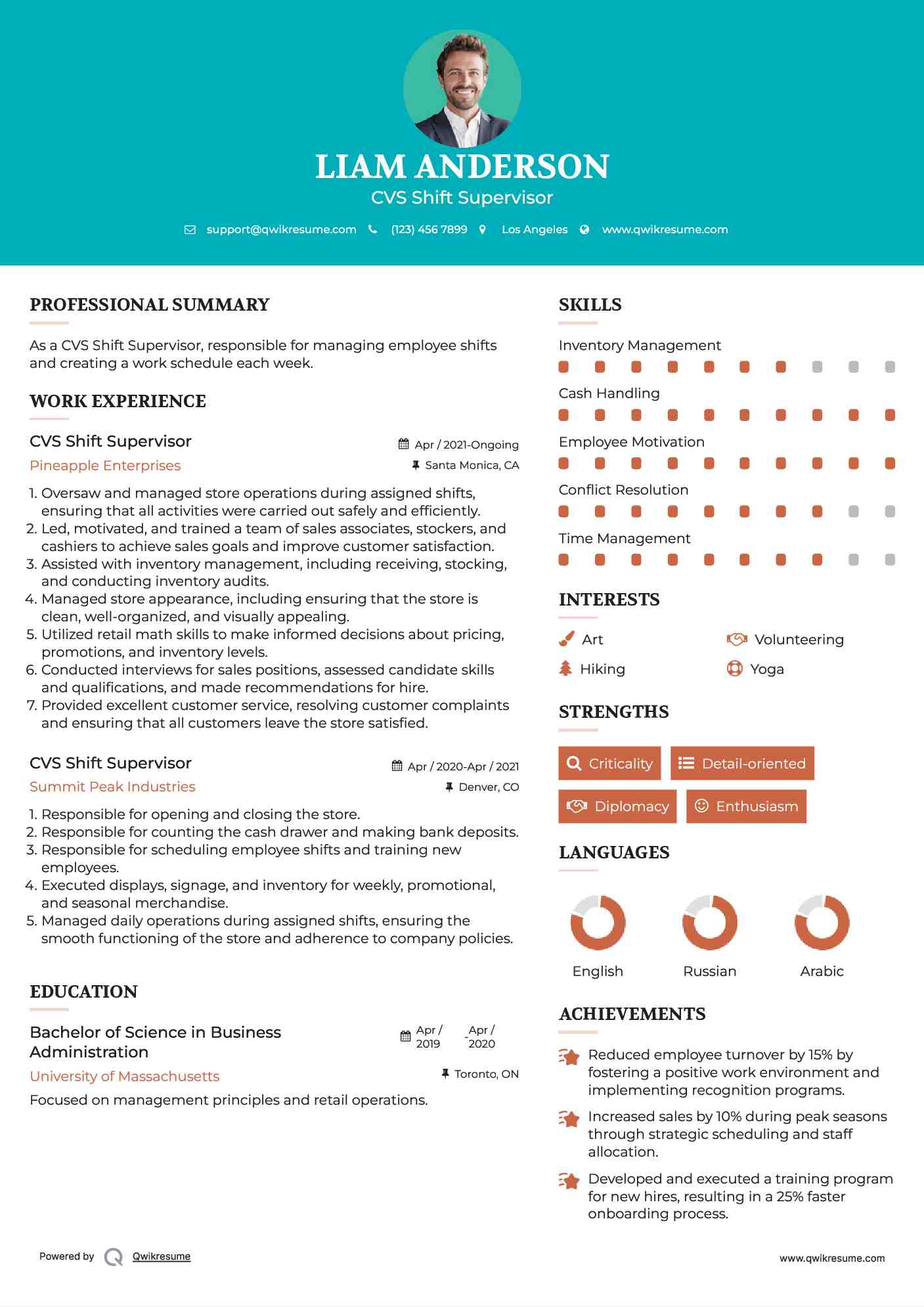 CVS Shift Supervisor Resume Example