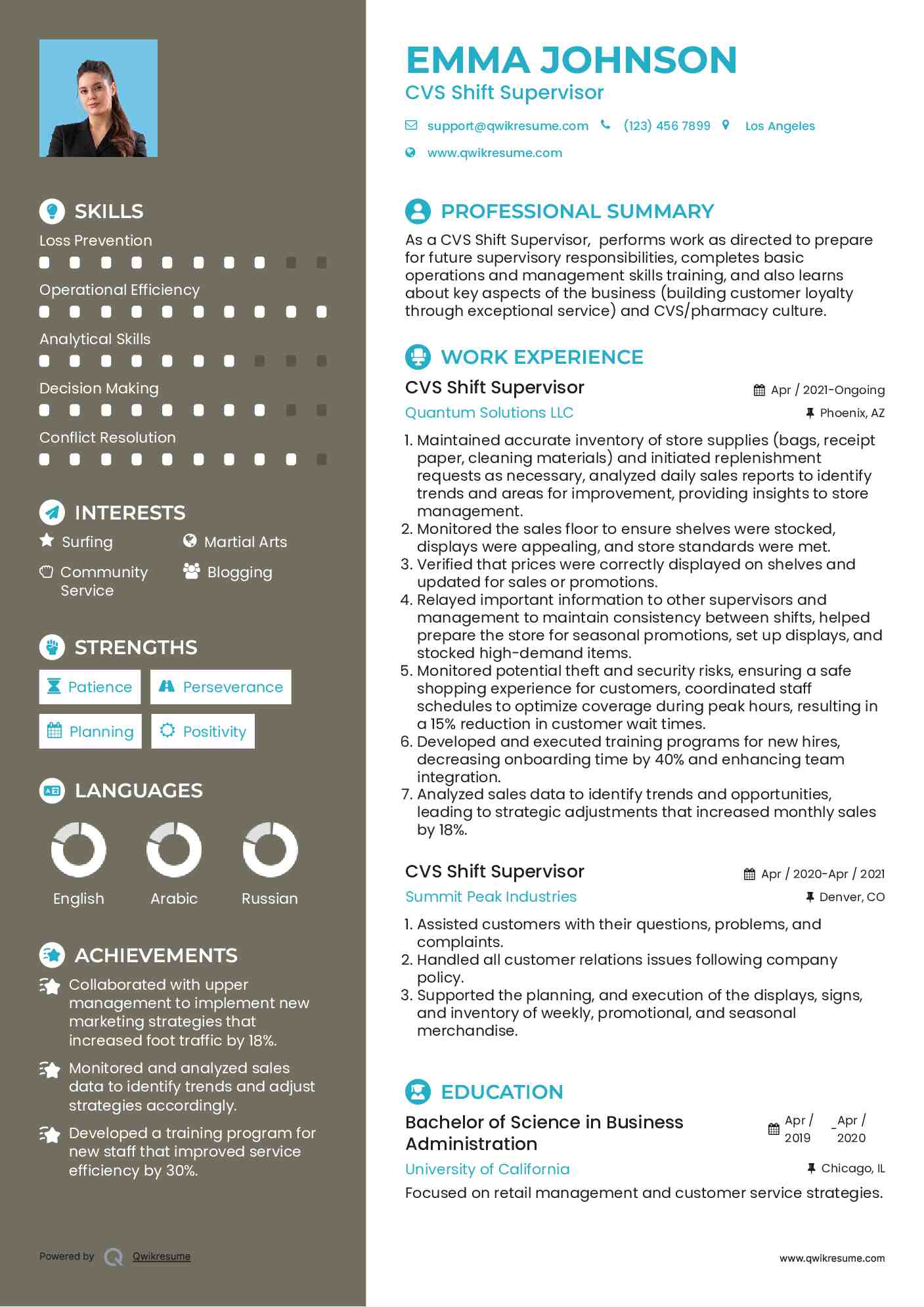 CVS Shift Supervisor Resume Example