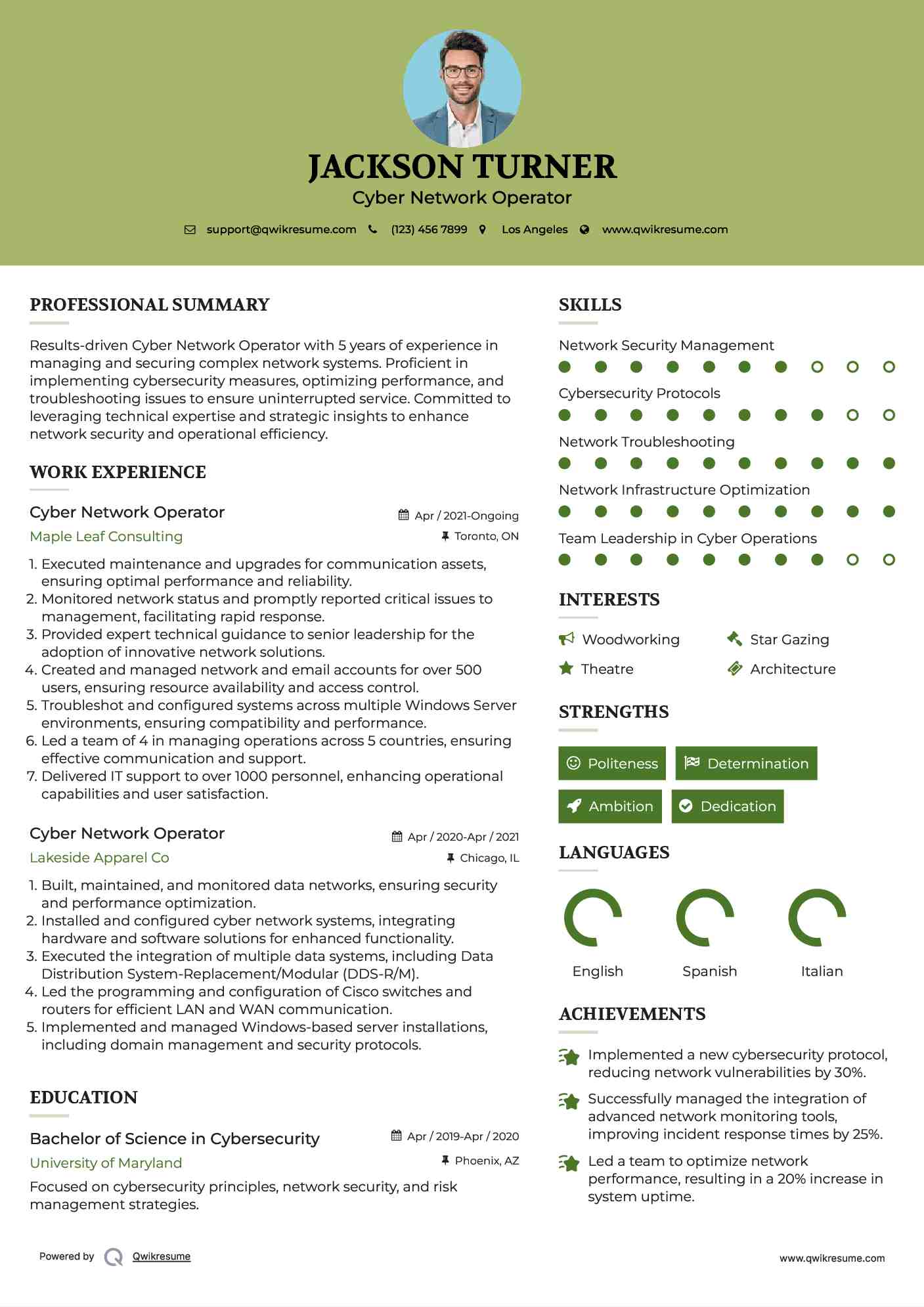 Cyber Network Operator Resume Example