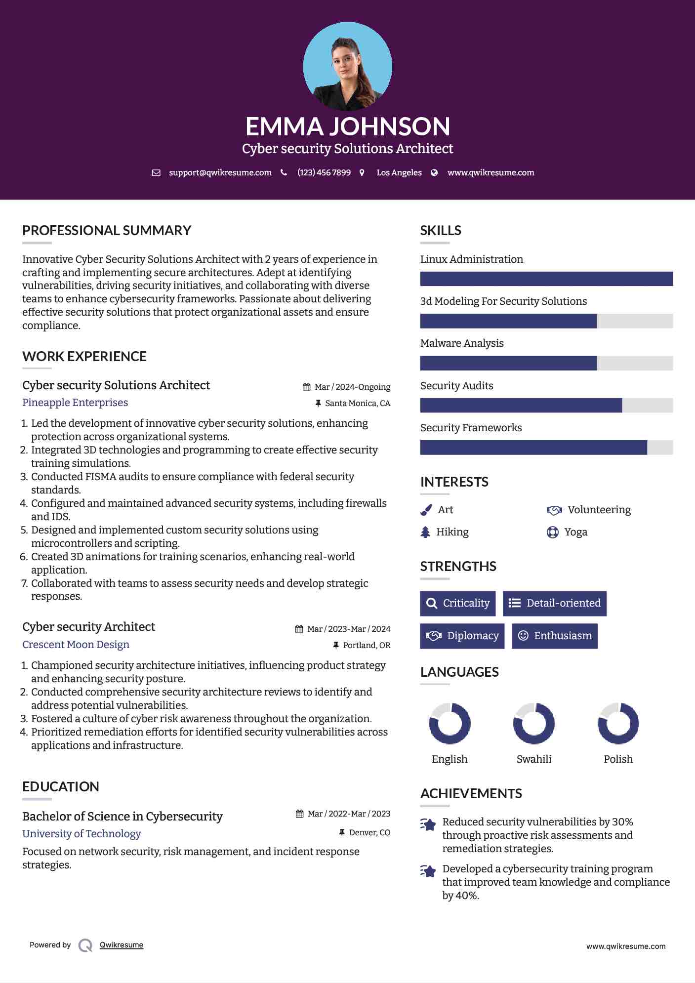Cyber security Solutions Architect Resume Template
