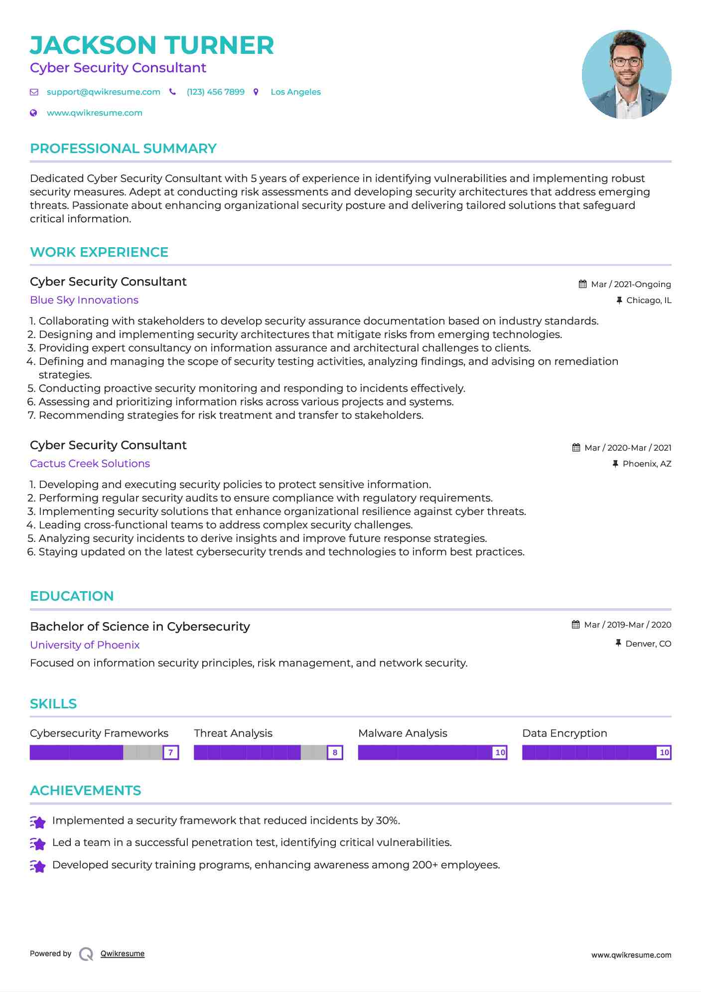 Cyber Security Consultant Resume Sample