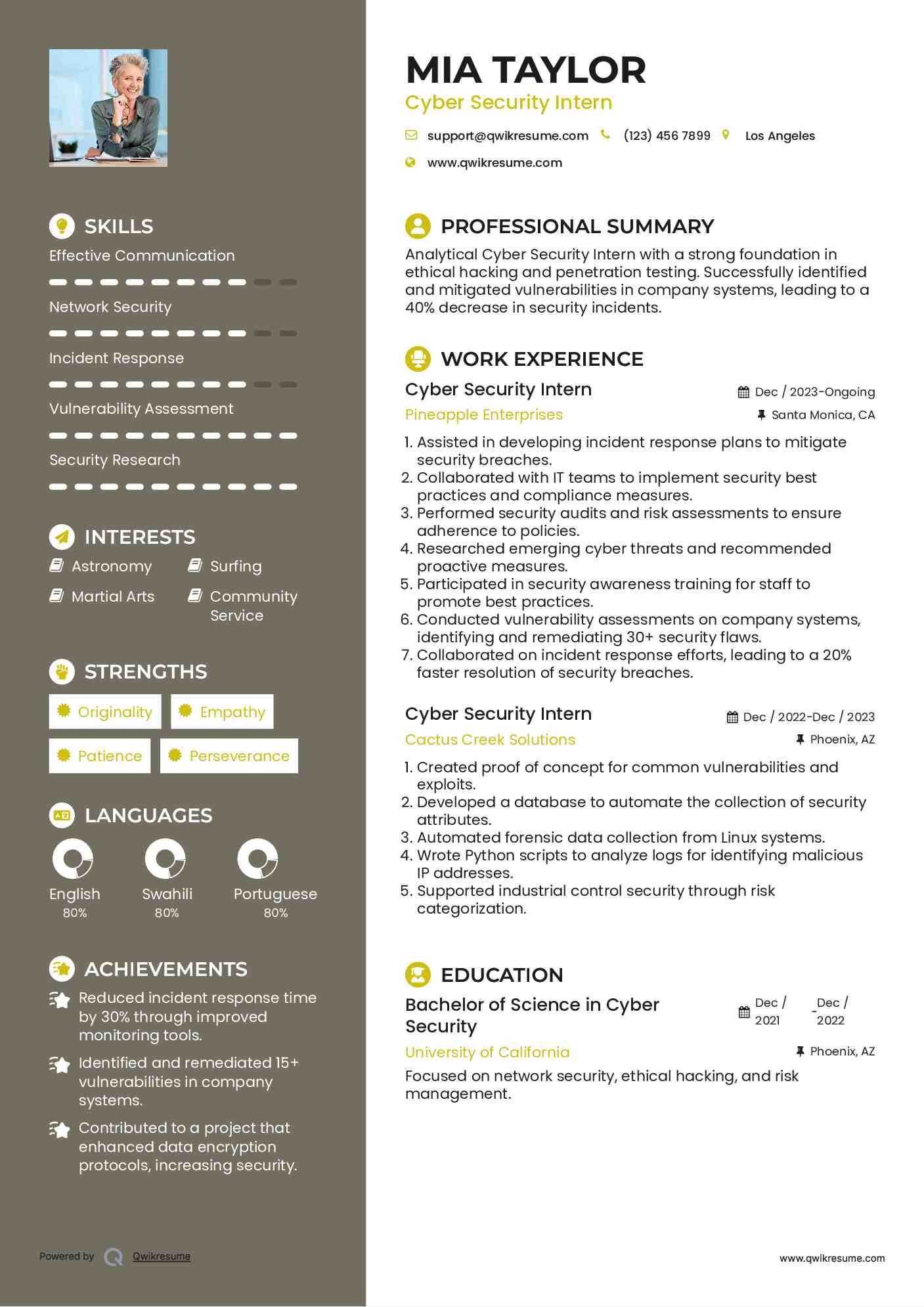 Cyber Security Intern Resume Format