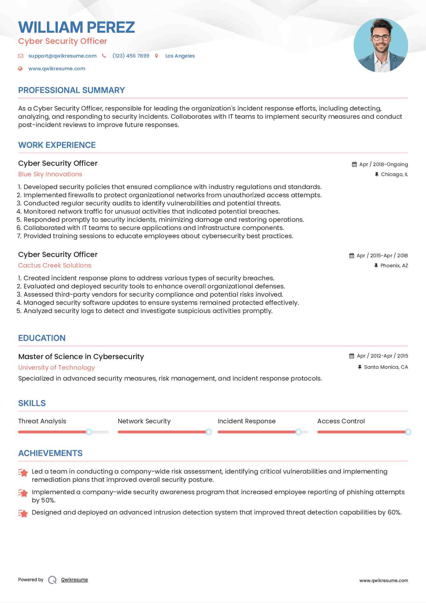 Cyber Security Officer Resume Example