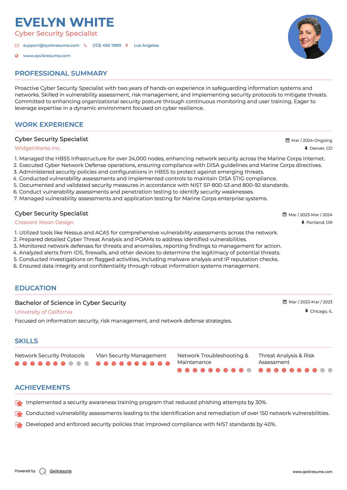 Cyber Security Specialist Resume Model