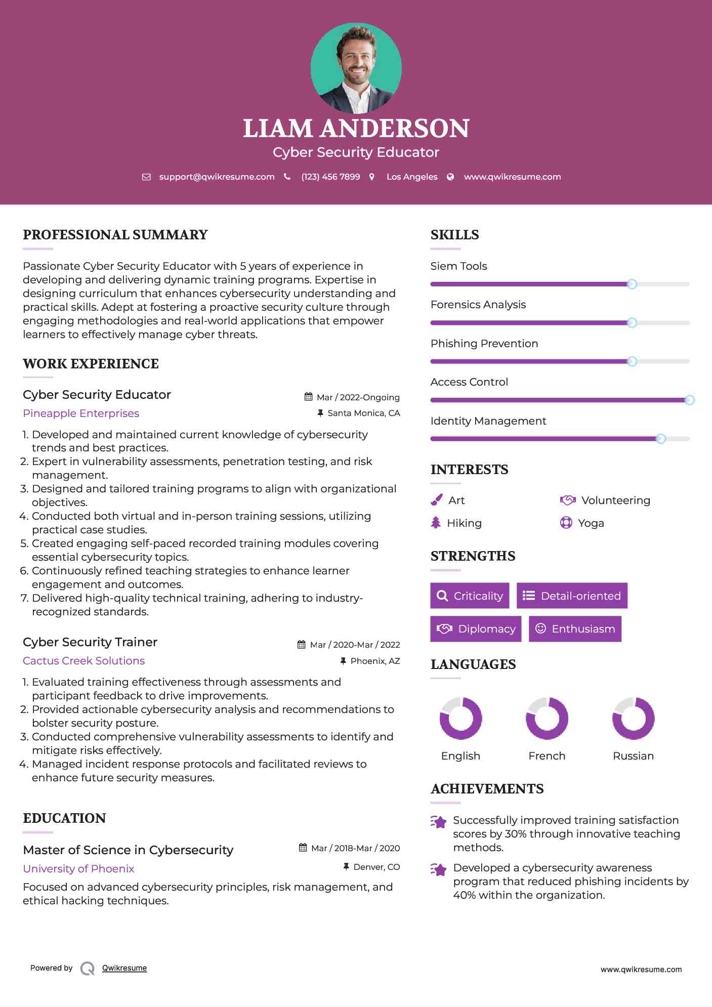 Cyber Security Educator Resume Template