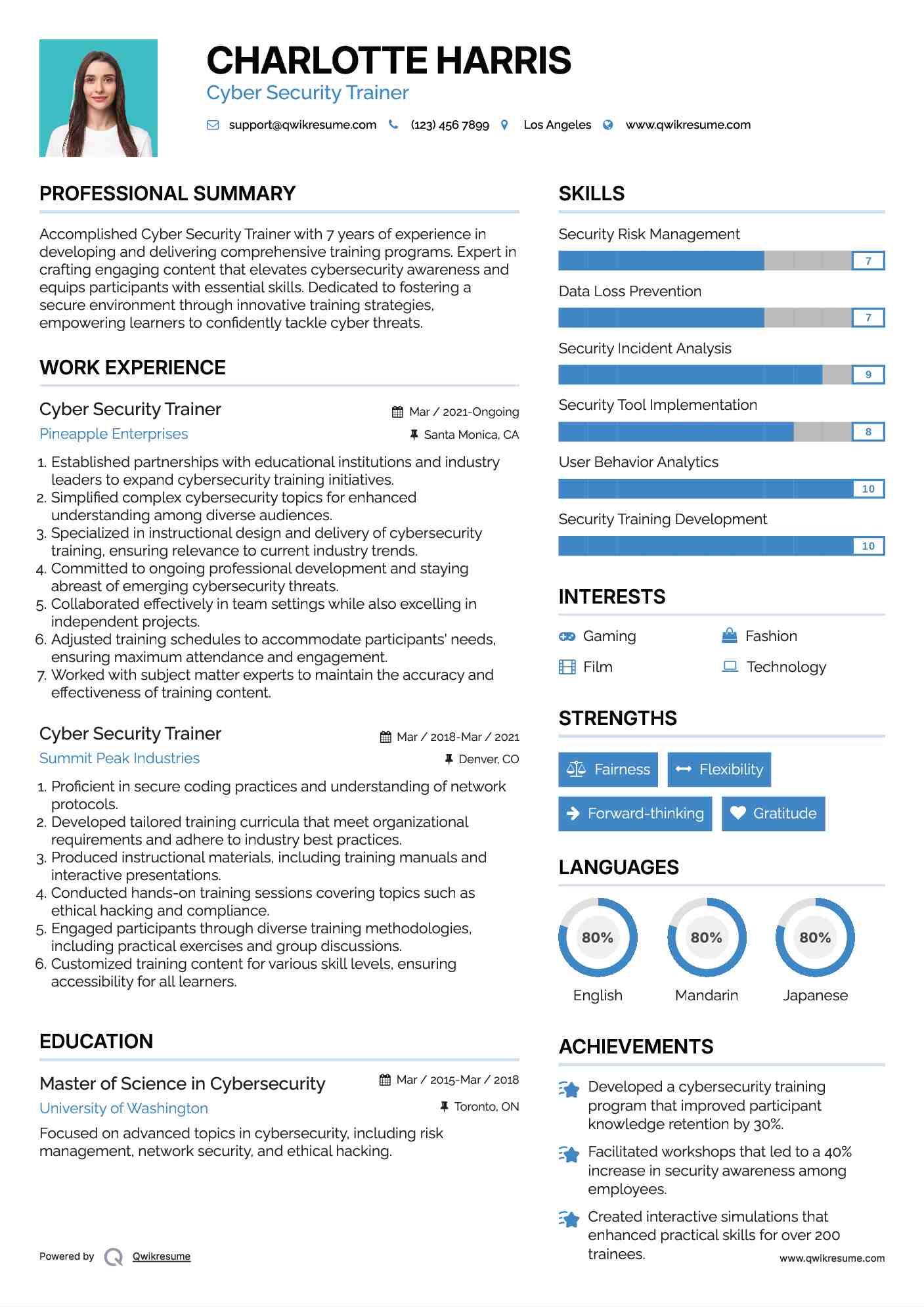 Cyber Security Trainer Resume Example