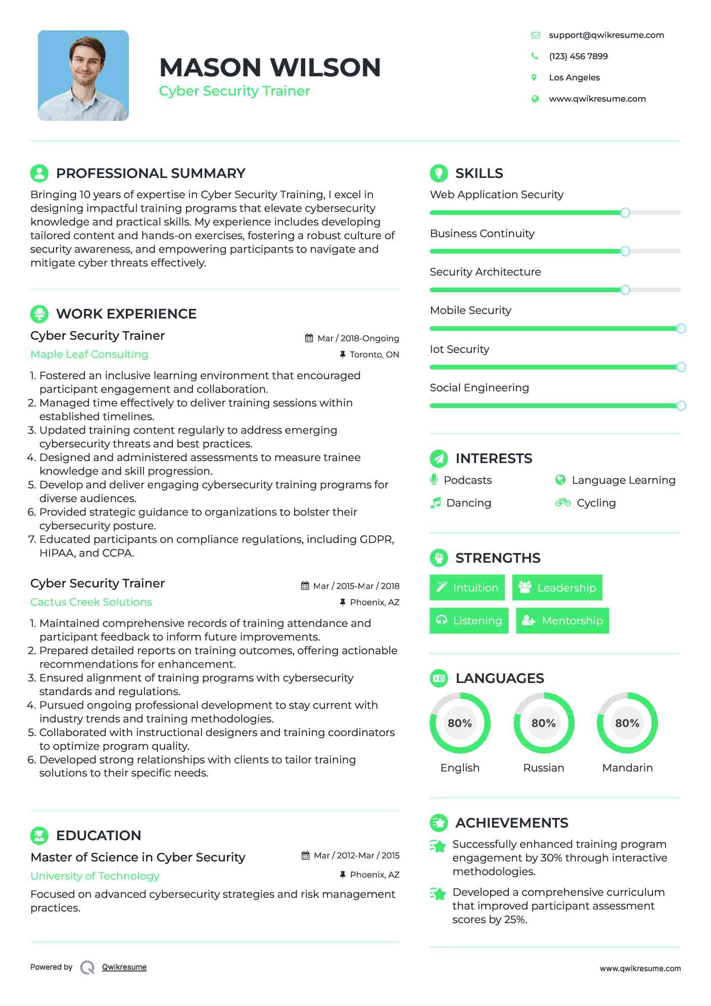 Cyber Security Trainer Resume Sample