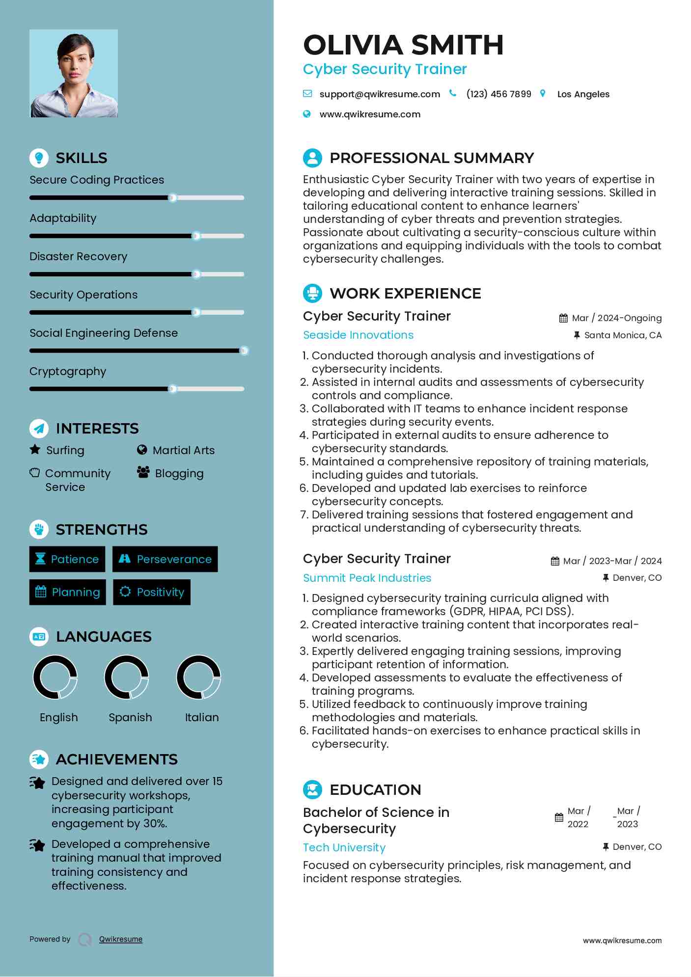 Cyber Security Trainer Resume Example