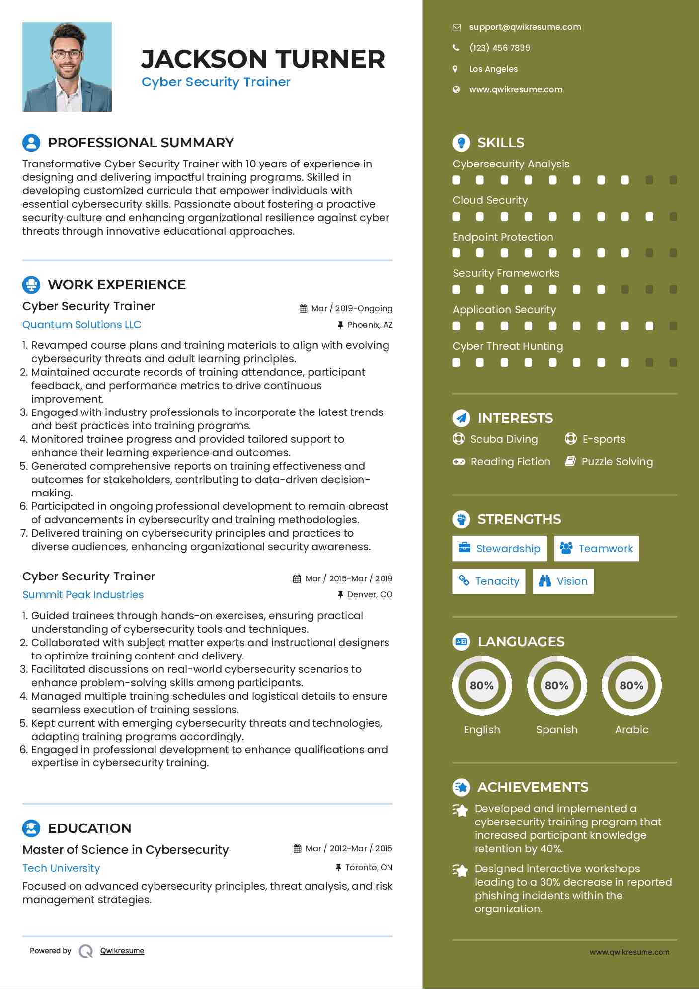 Cyber Security Trainer Resume Sample