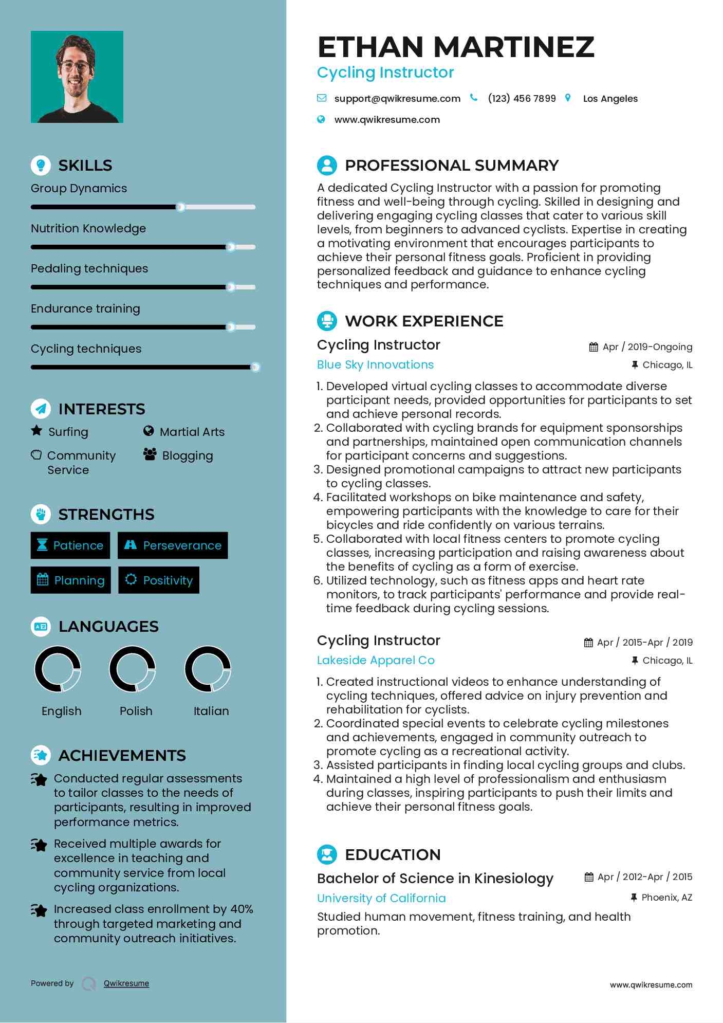 Cycling Instructor Resume Format