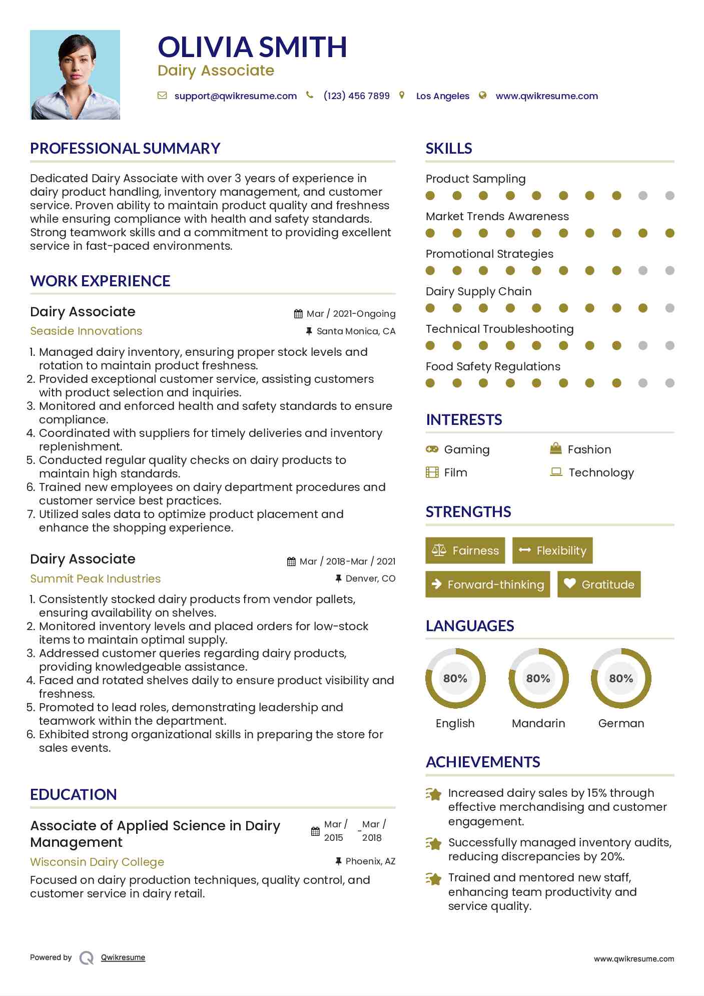 Dairy Associate Resume Template