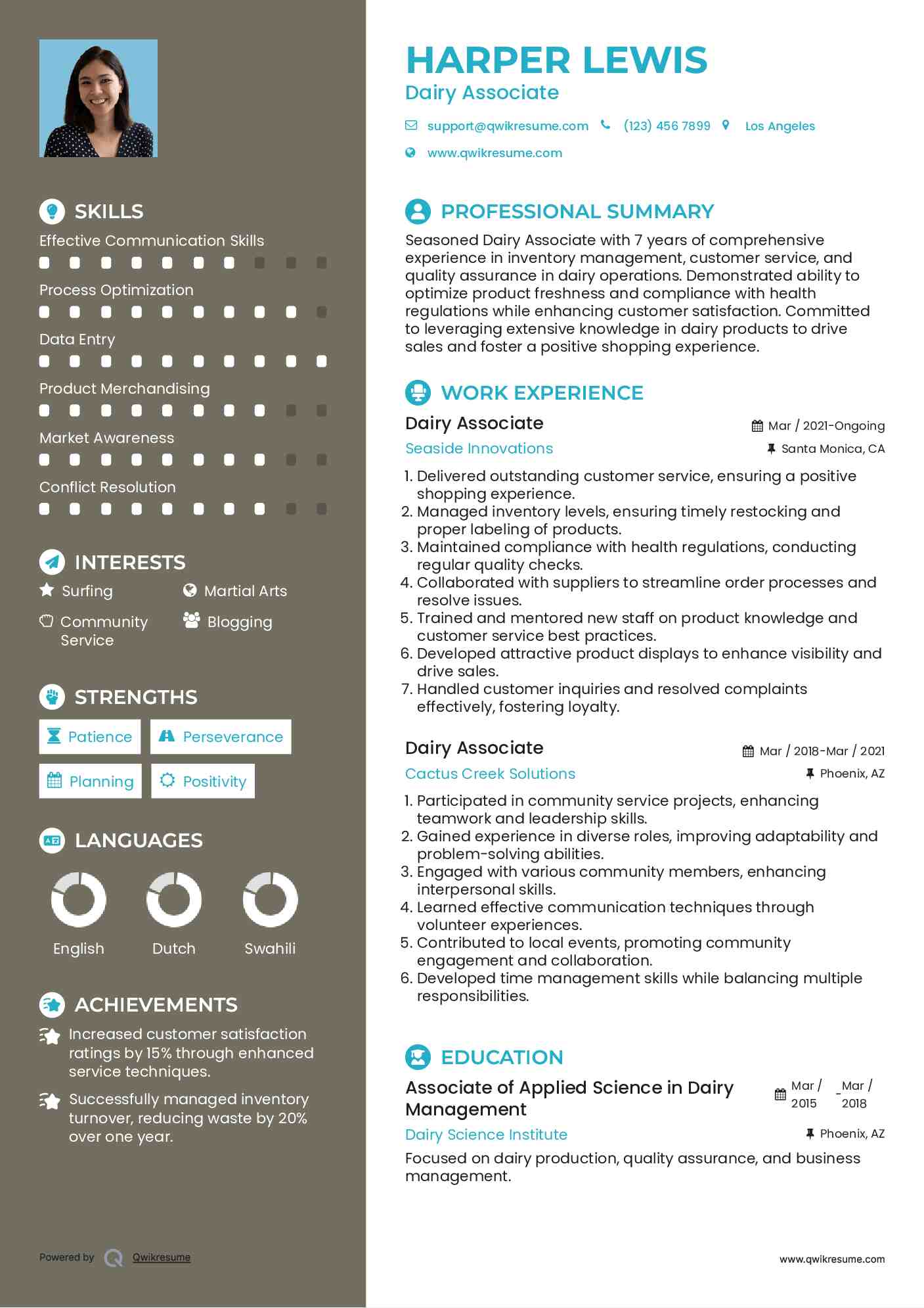 Dairy Associate Resume Format