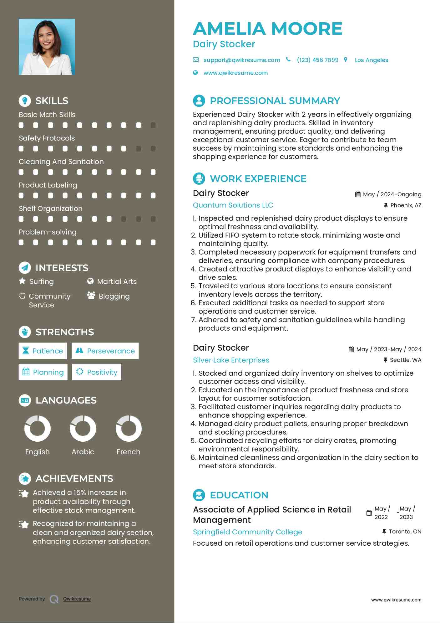 Dairy Stocker Resume Format