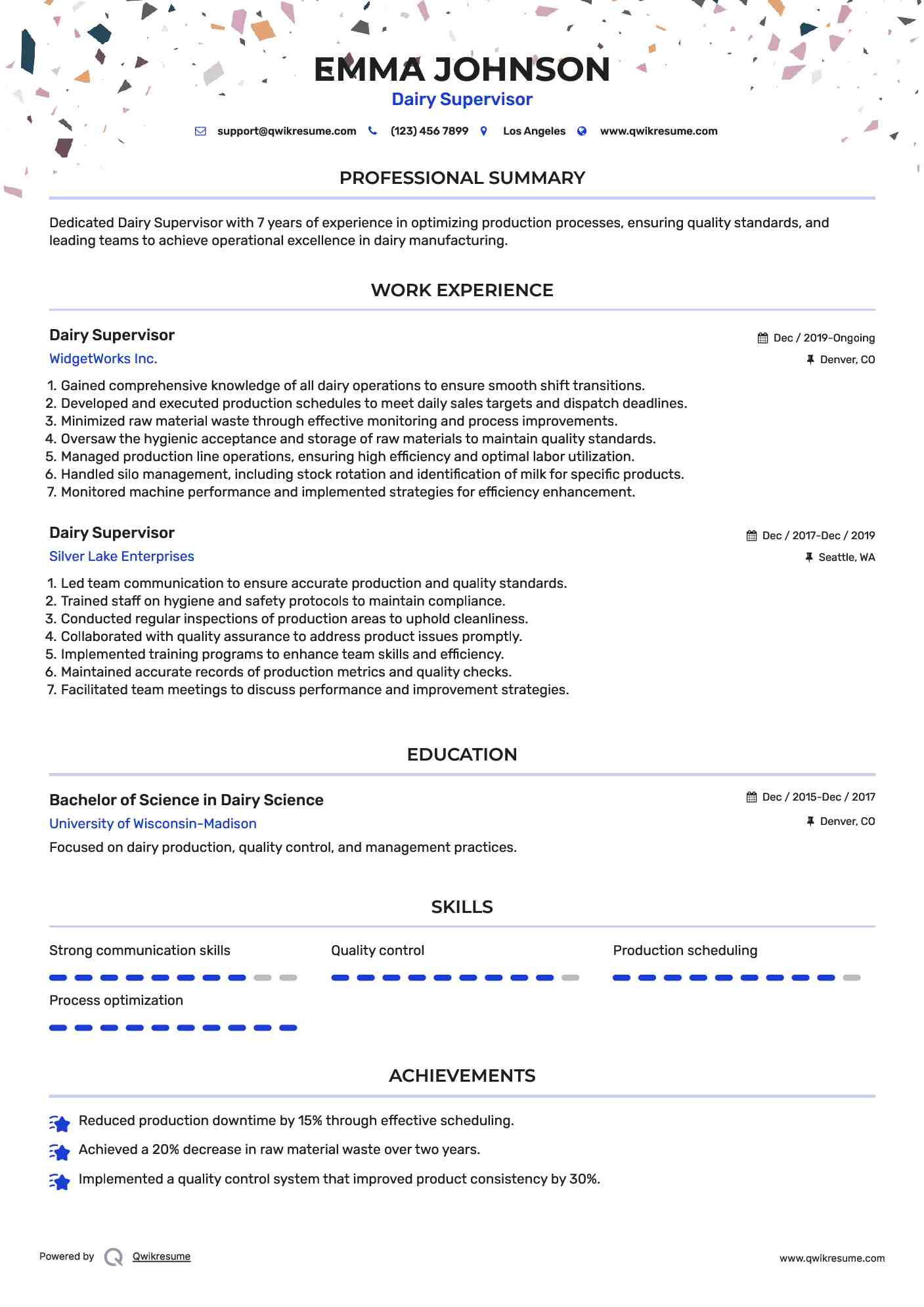 Dairy Supervisor Resume Format