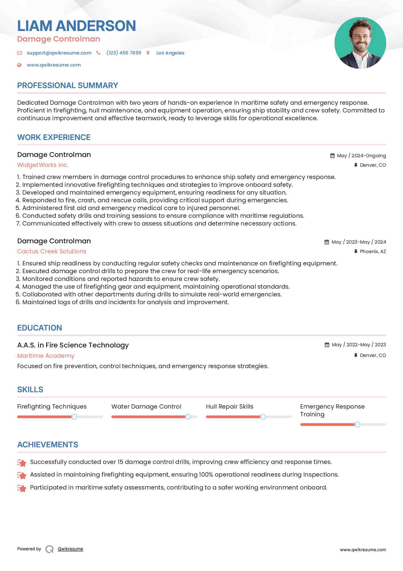 Damage Controlman Resume Format