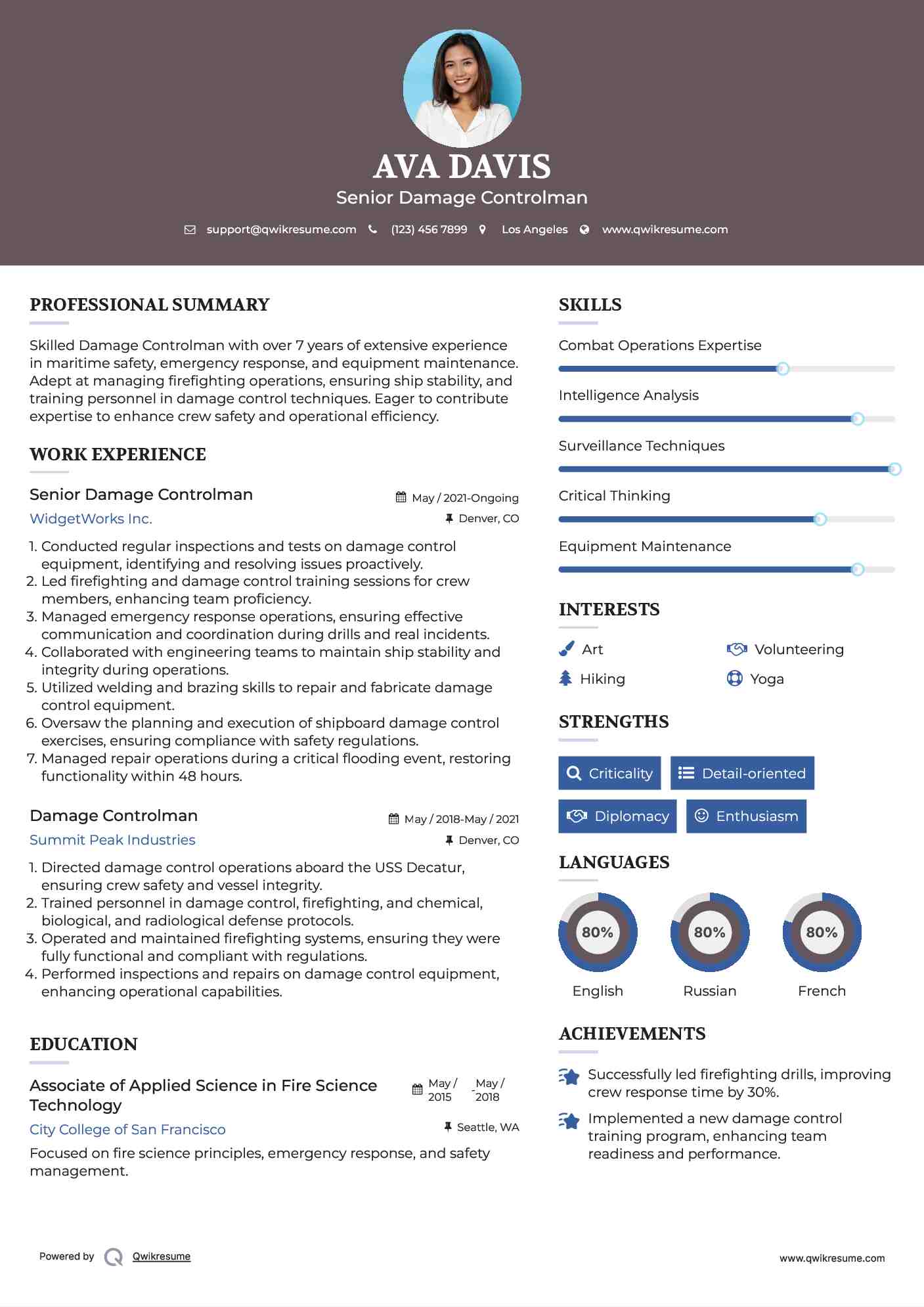 Senior Damage Controlman Resume Template