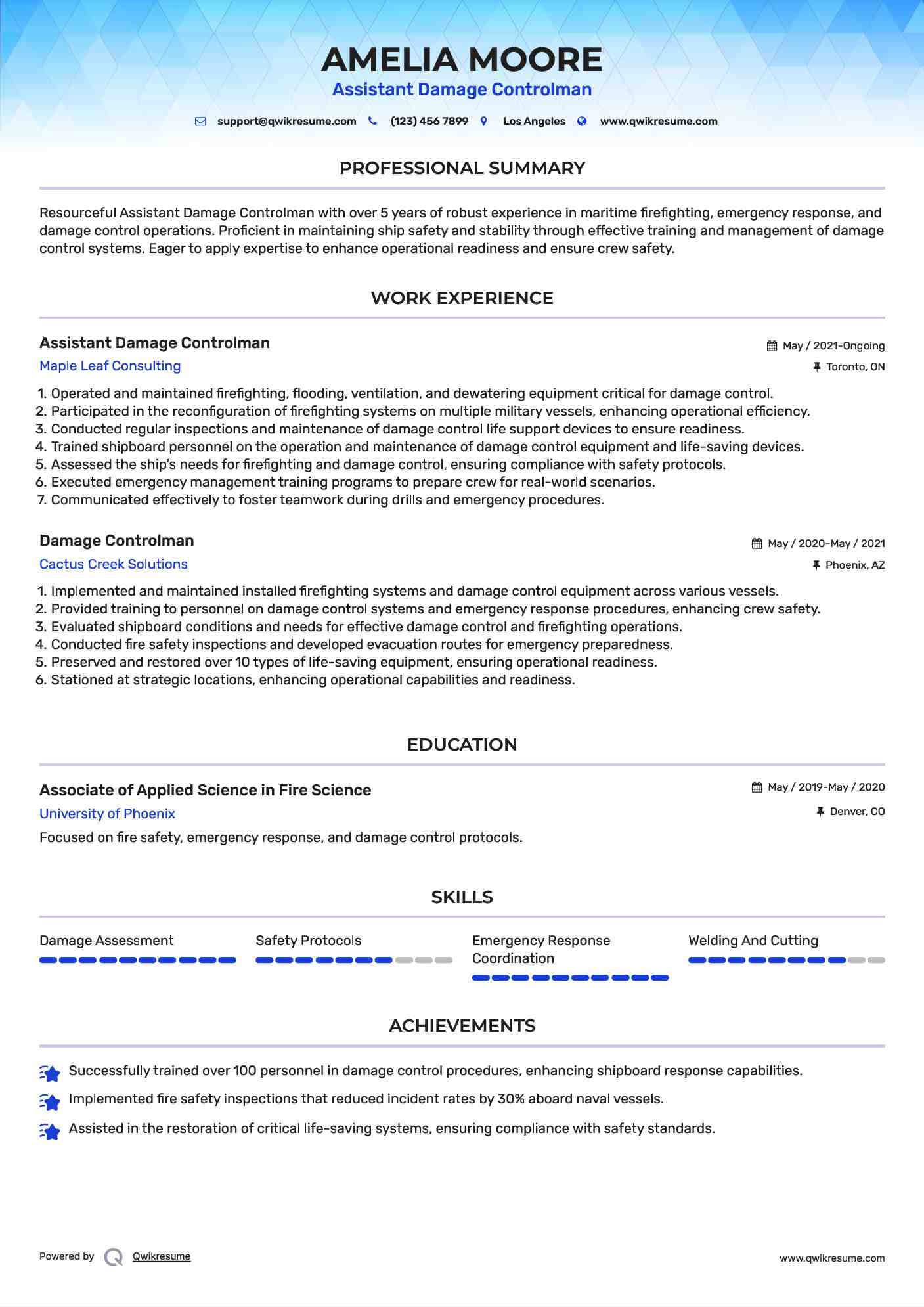 Assistant Damage Controlman Resume Model