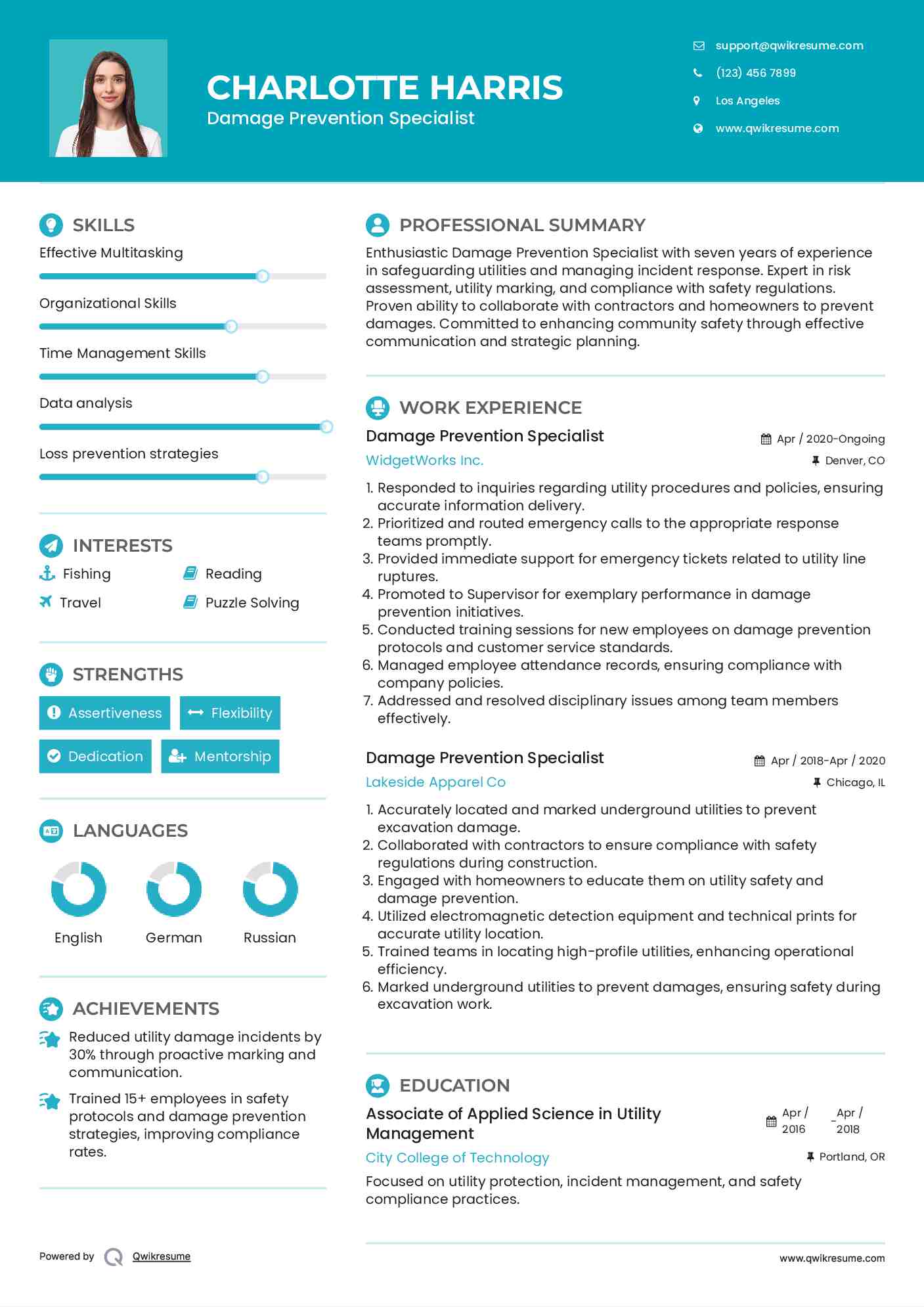 Damage Prevention Specialist Resume Sample