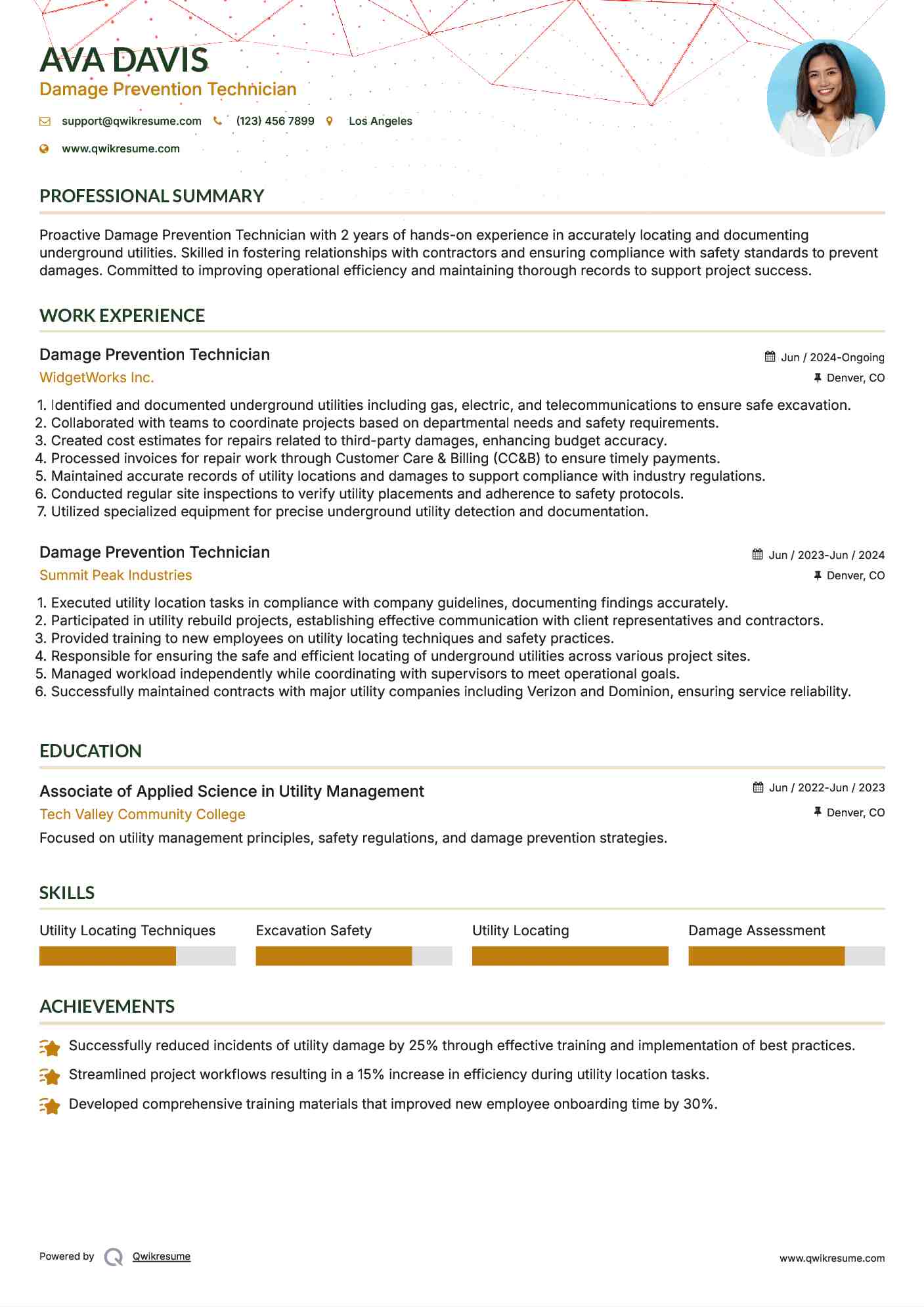 Damage Prevention Technician Resume Template