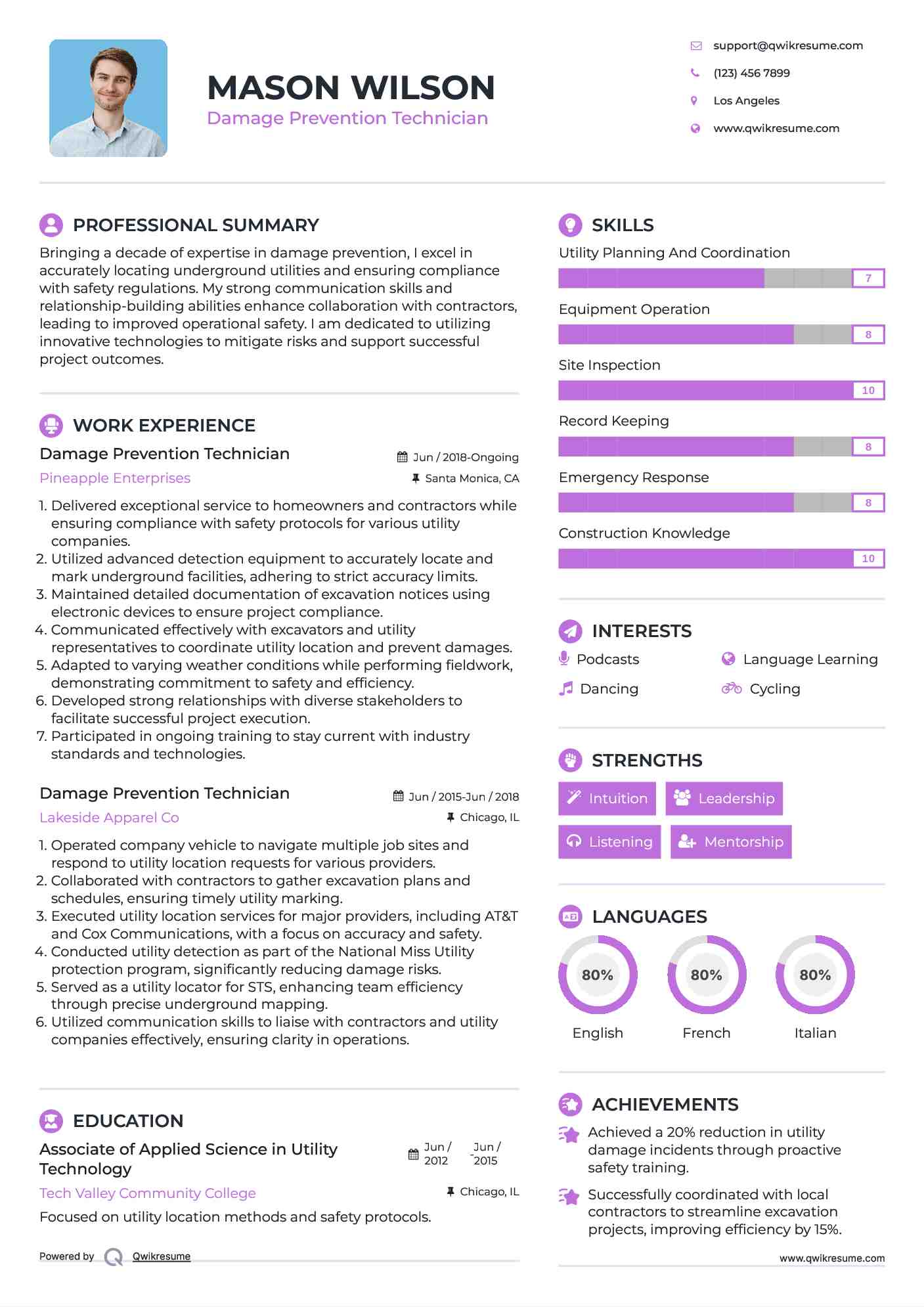 Damage Prevention Technician Resume Sample