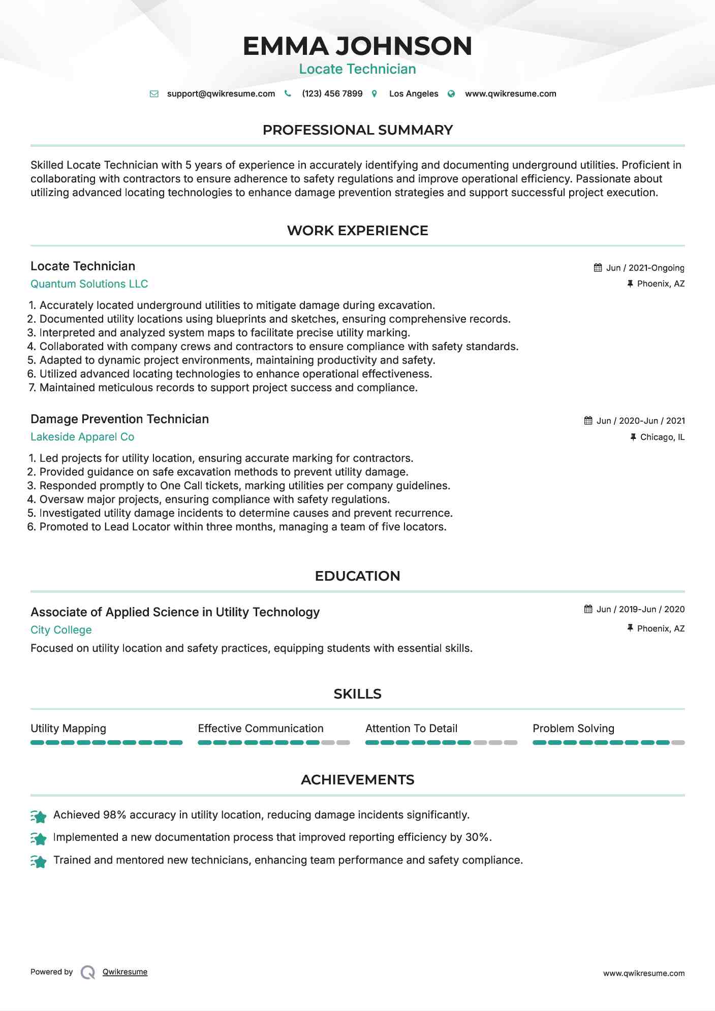 Locate Technician Resume Sample