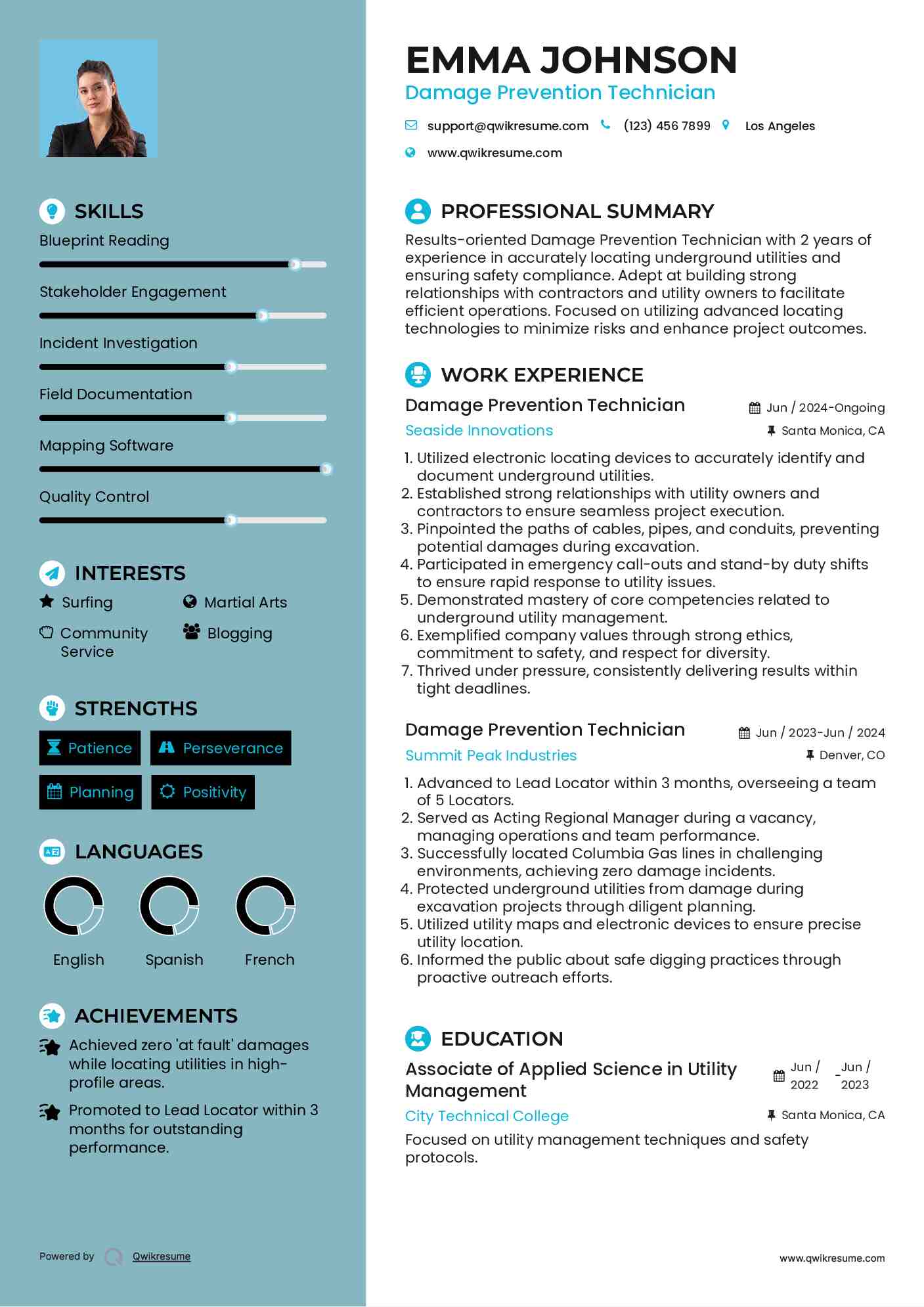 Damage Prevention Technician Resume Format