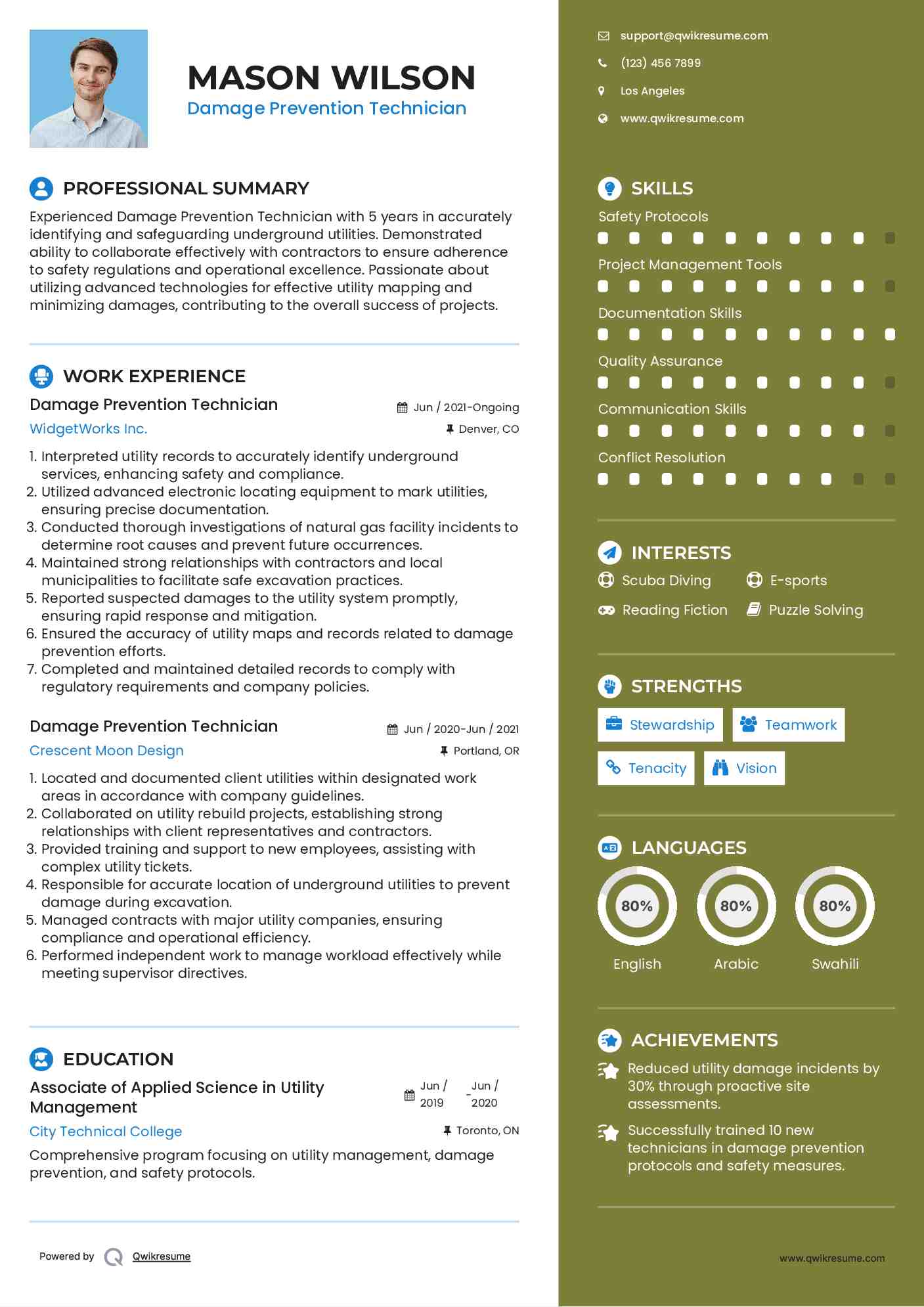 Damage Prevention Technician Resume Format