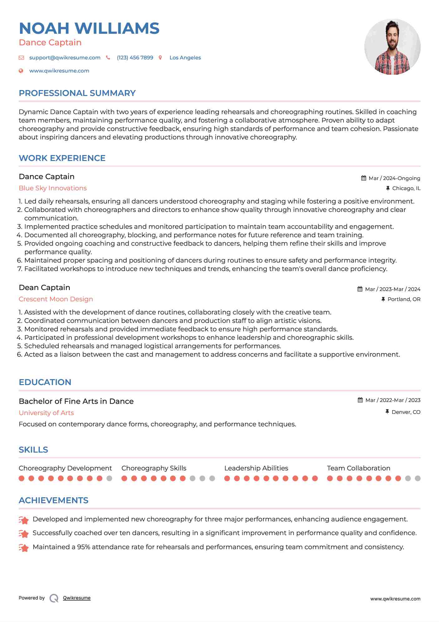 Dance Captain Resume Format