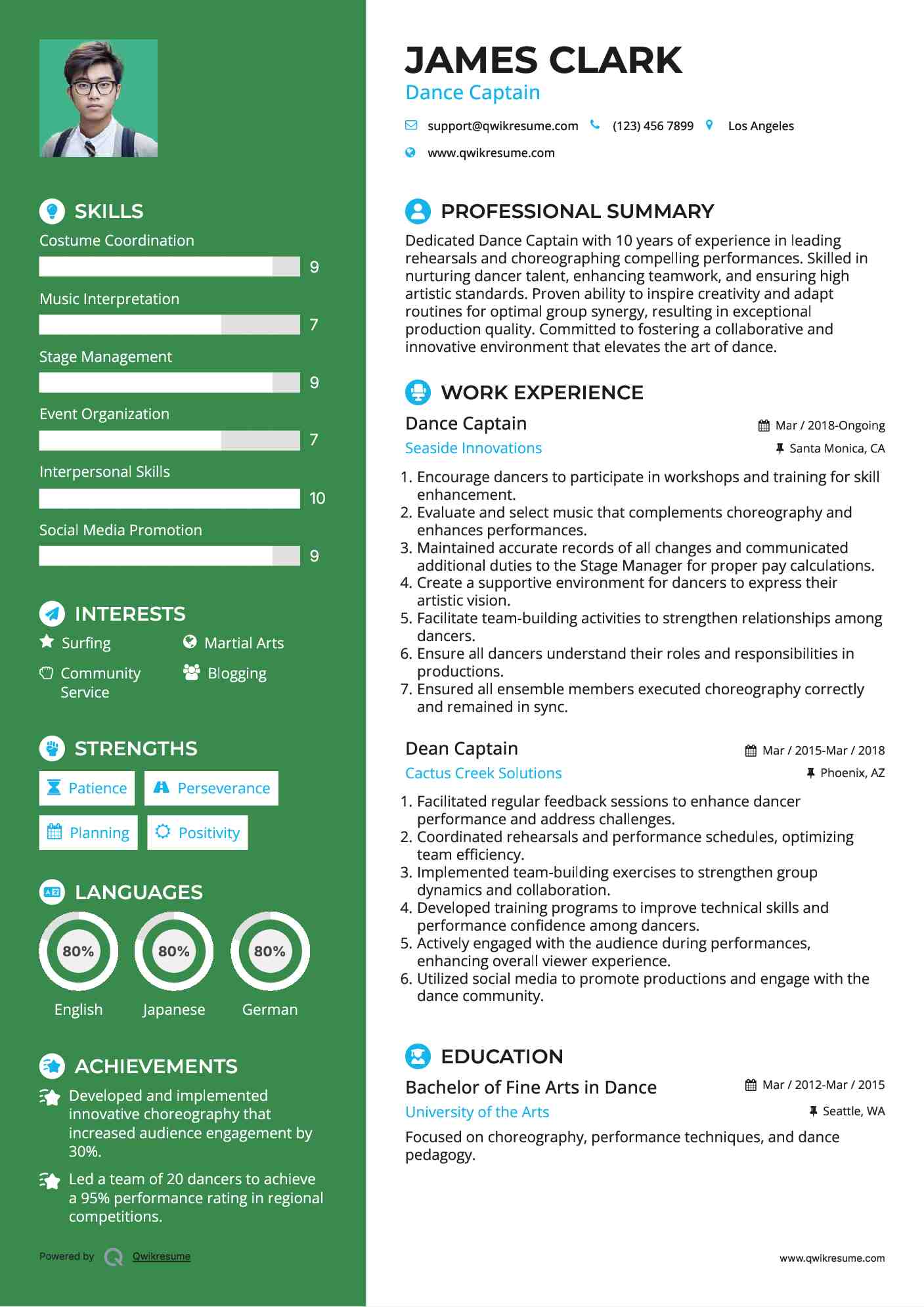 Dance Captain Resume Example