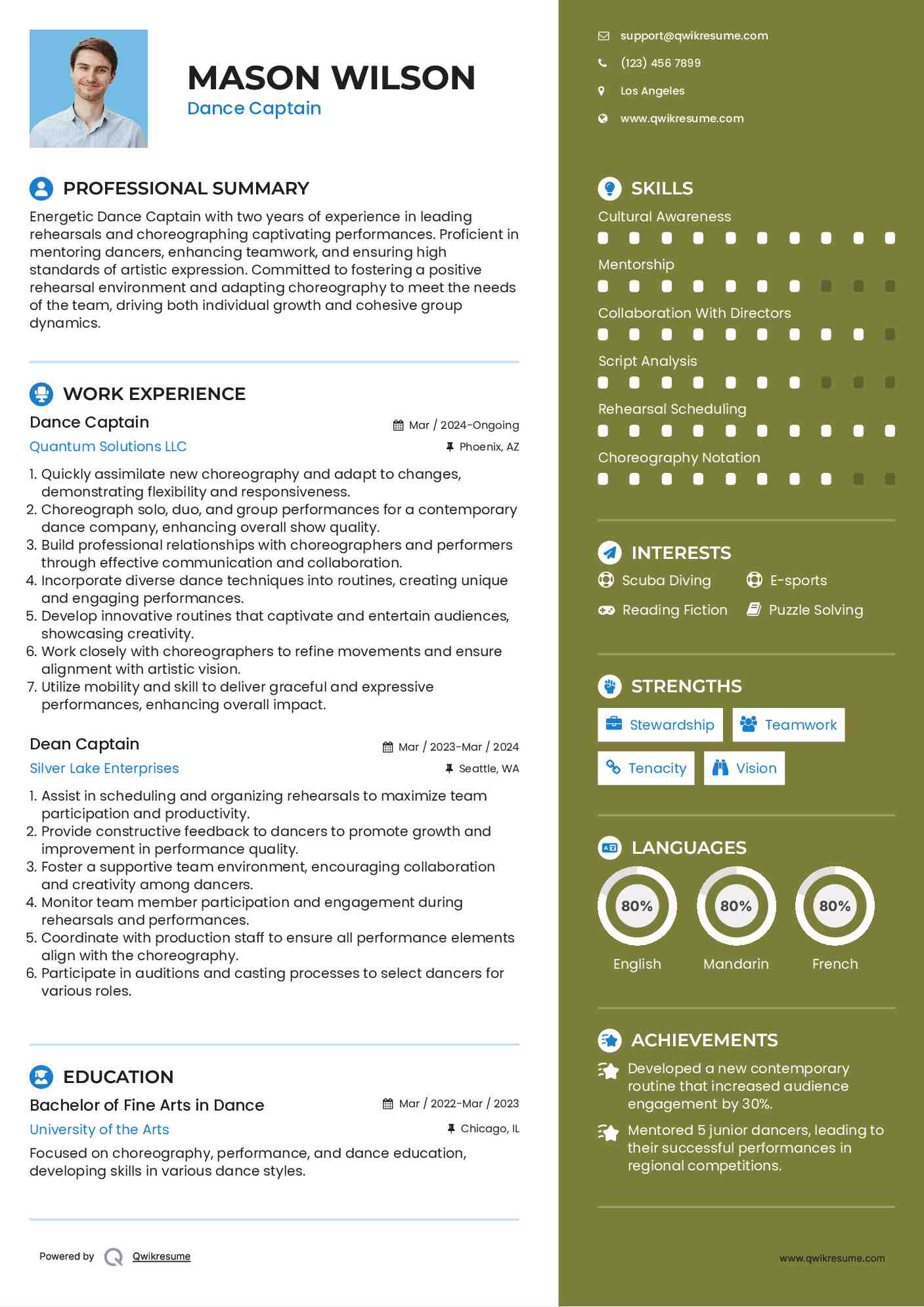 Dance Captain Resume Format