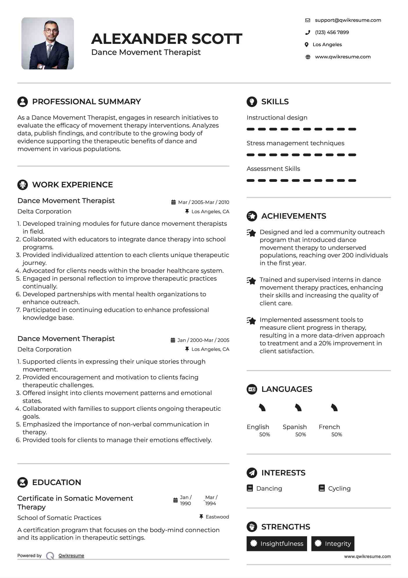 Dance Movement Therapist Resume Format