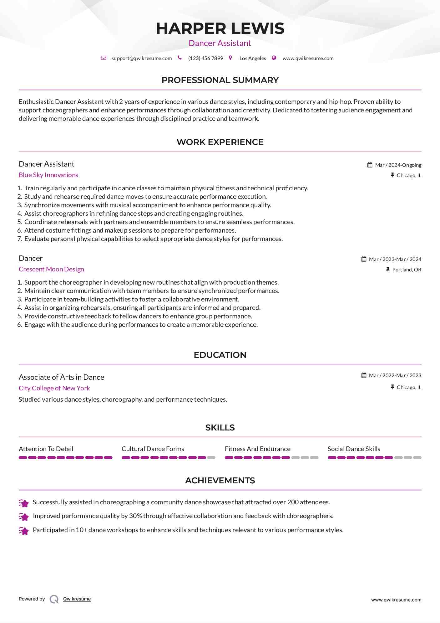 10 Dancer Resume Samples amp Templates - Dancer 1580196541 Pdf 