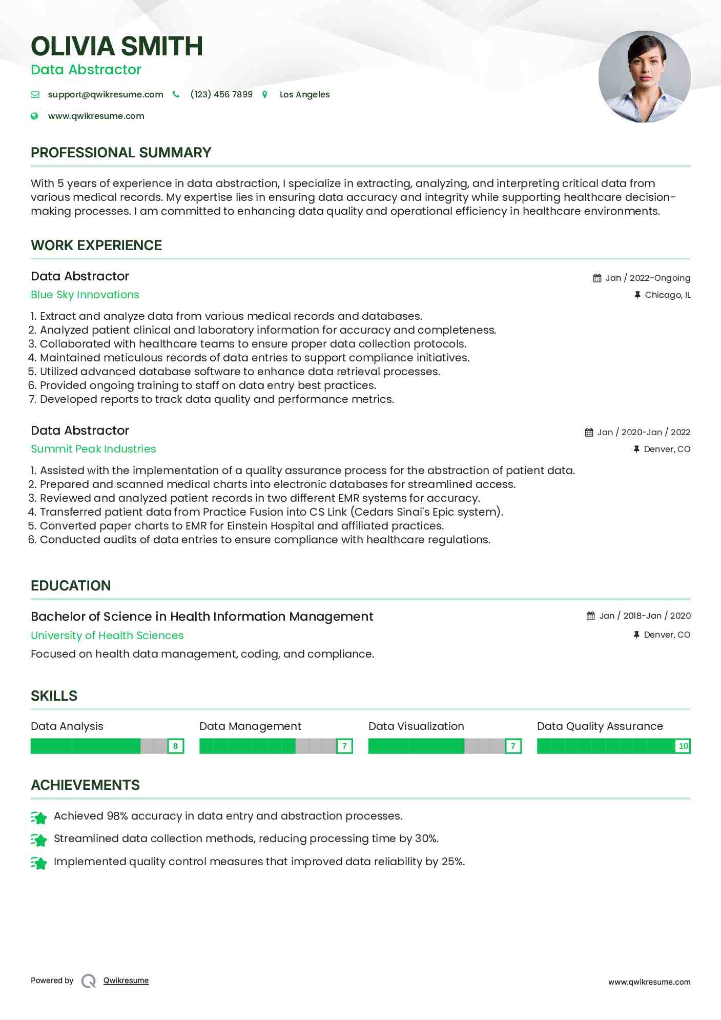 Data Abstractor Resume Samples QwikResume