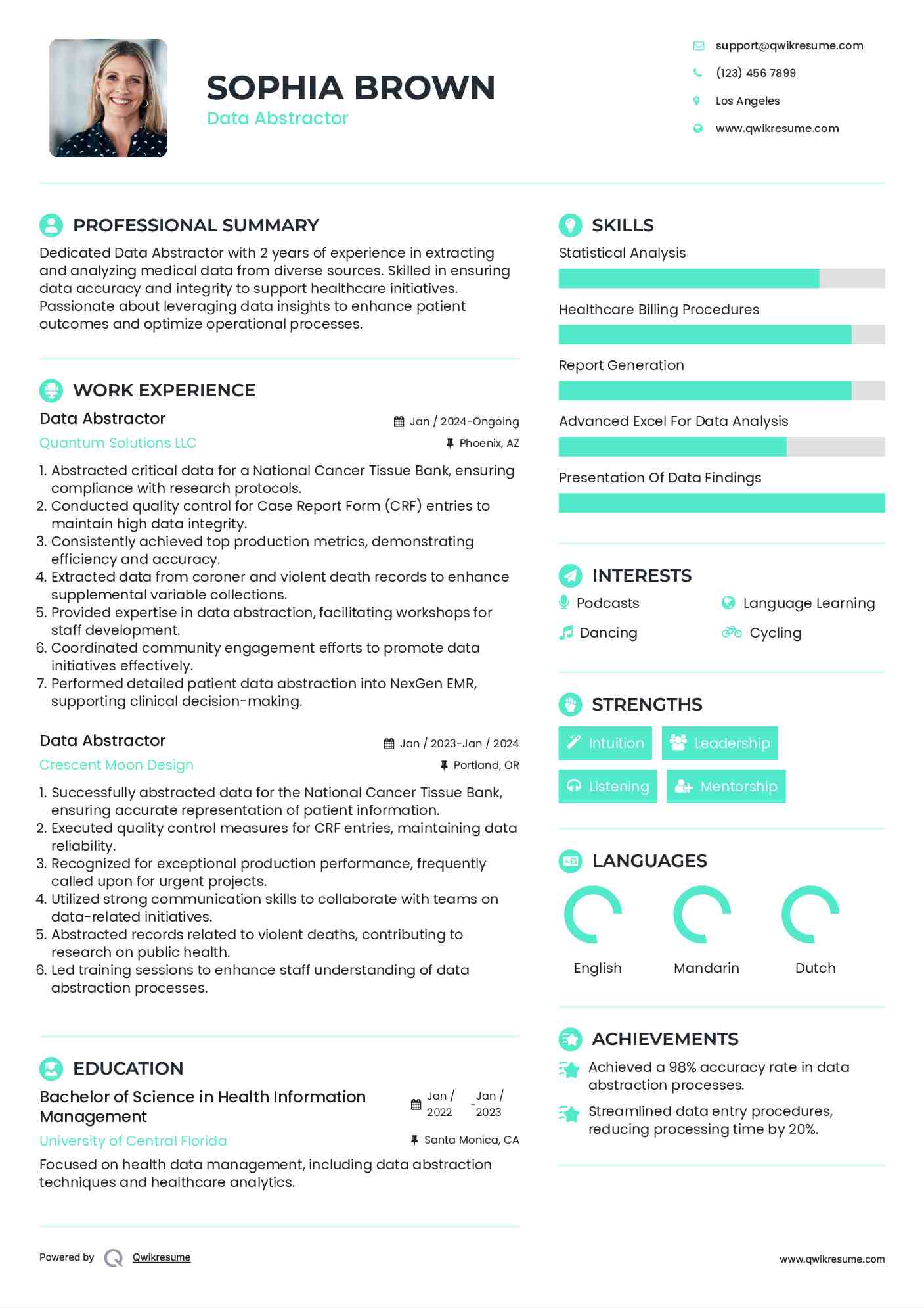 Data Abstractor Resume Sample