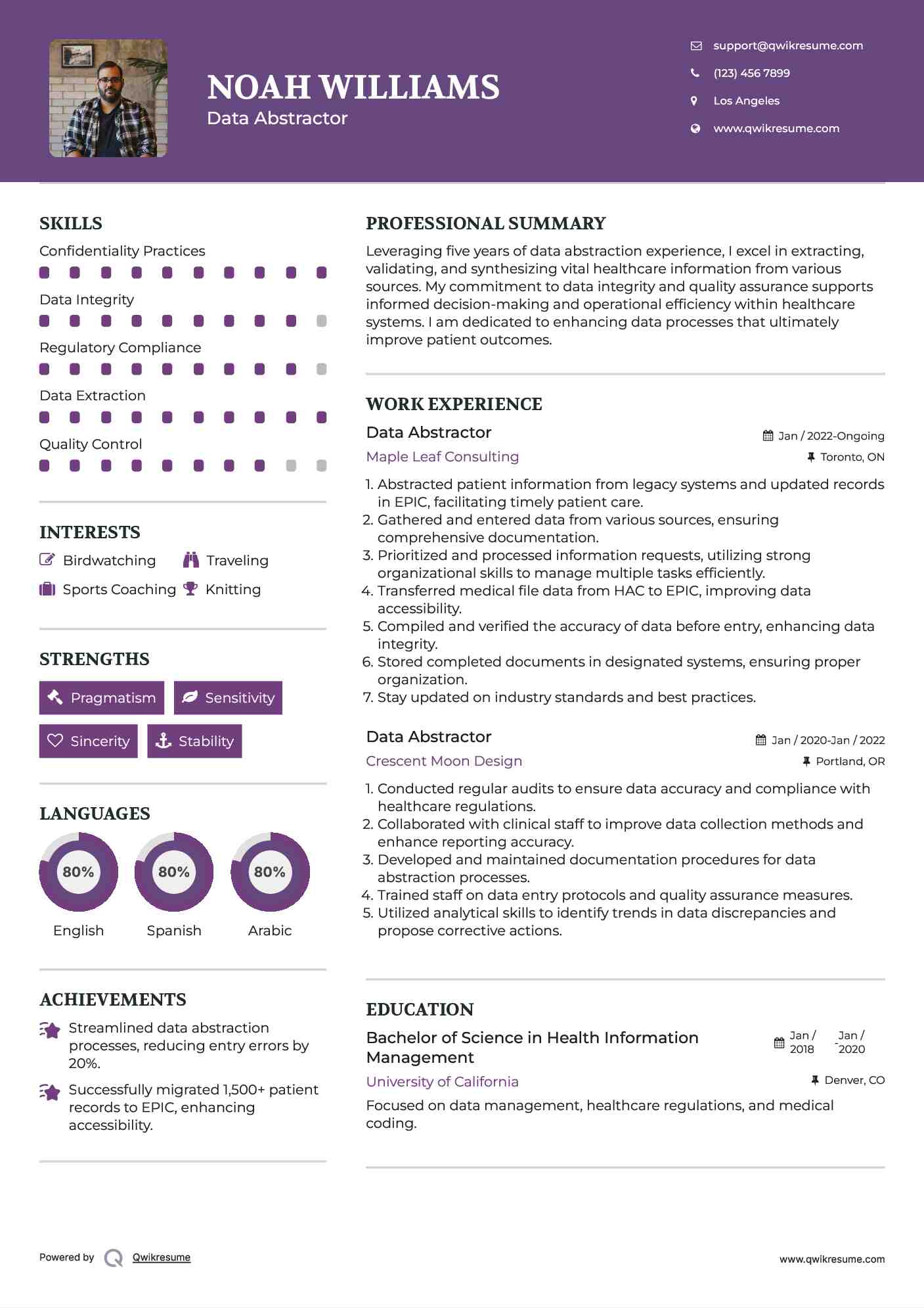 Data Abstractor Resume Example